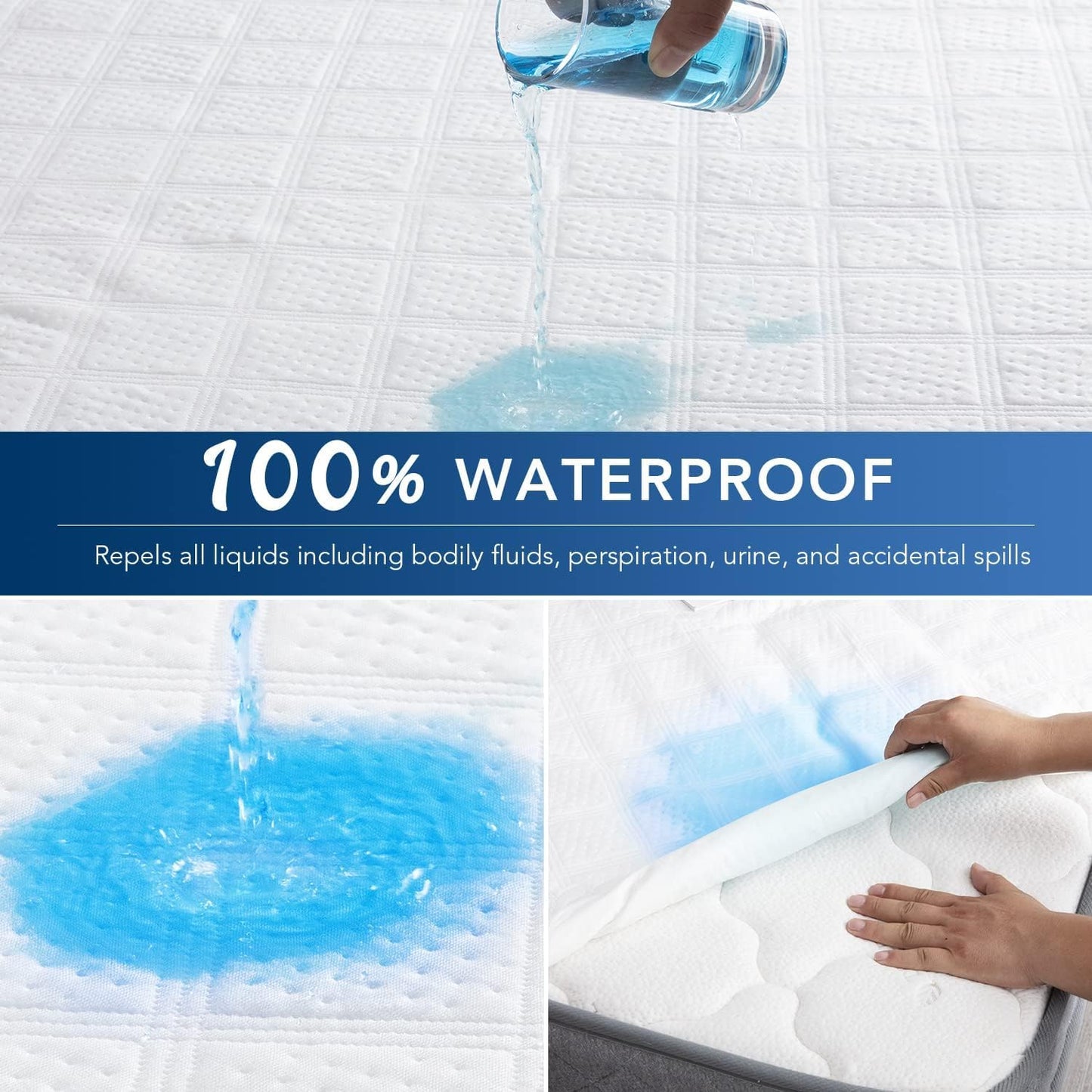100% Waterproof Mattress Protector Queen Size Bed Bamboo Mattress Cover Breathable 3D Air Fabric Cooling Mattress Pad Cover Smooth Soft Noiseless Washable, 8''-21'' Deep Pocket