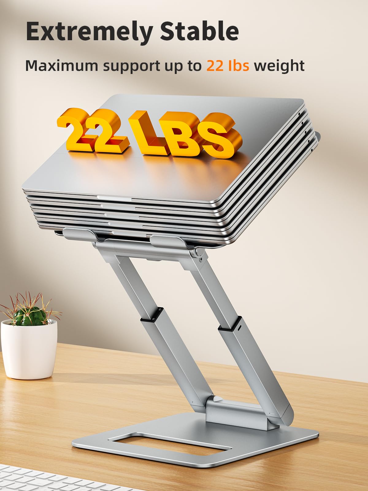 tounee Laptop Stand for Desk Adjustable Height, Telescopic Computer Stand with Pull Out Design Ergonomic Laptop Riser Fits All Laptops 10-17"-Silver