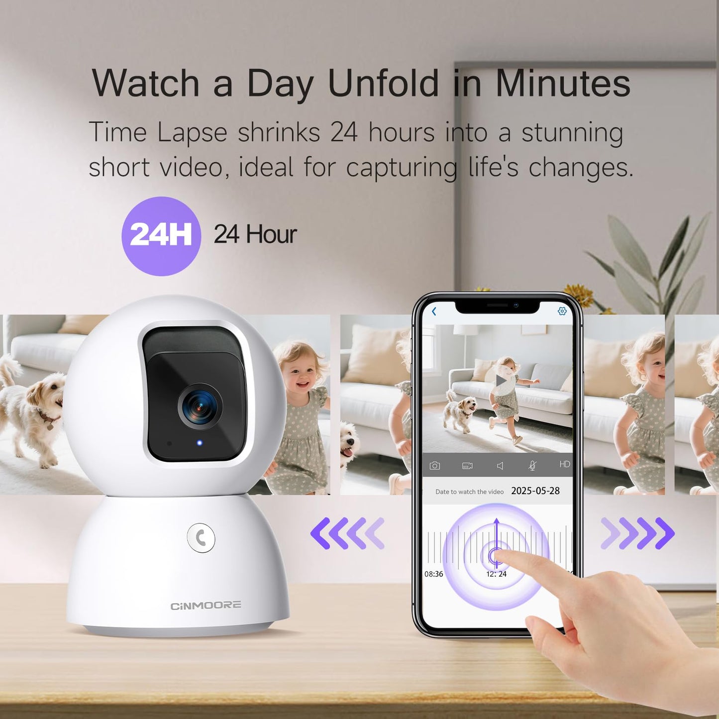 CINMOORE 5G Security Camera Indoor 2-Pack, No-Monthly-Fee AI Tracking Facial Recognition, 3K Pet/Dog Camera with Speaker/Phone App, PTZ WiFi Baby Monitor Cameras for Home Security, 0-Glow Night Vision