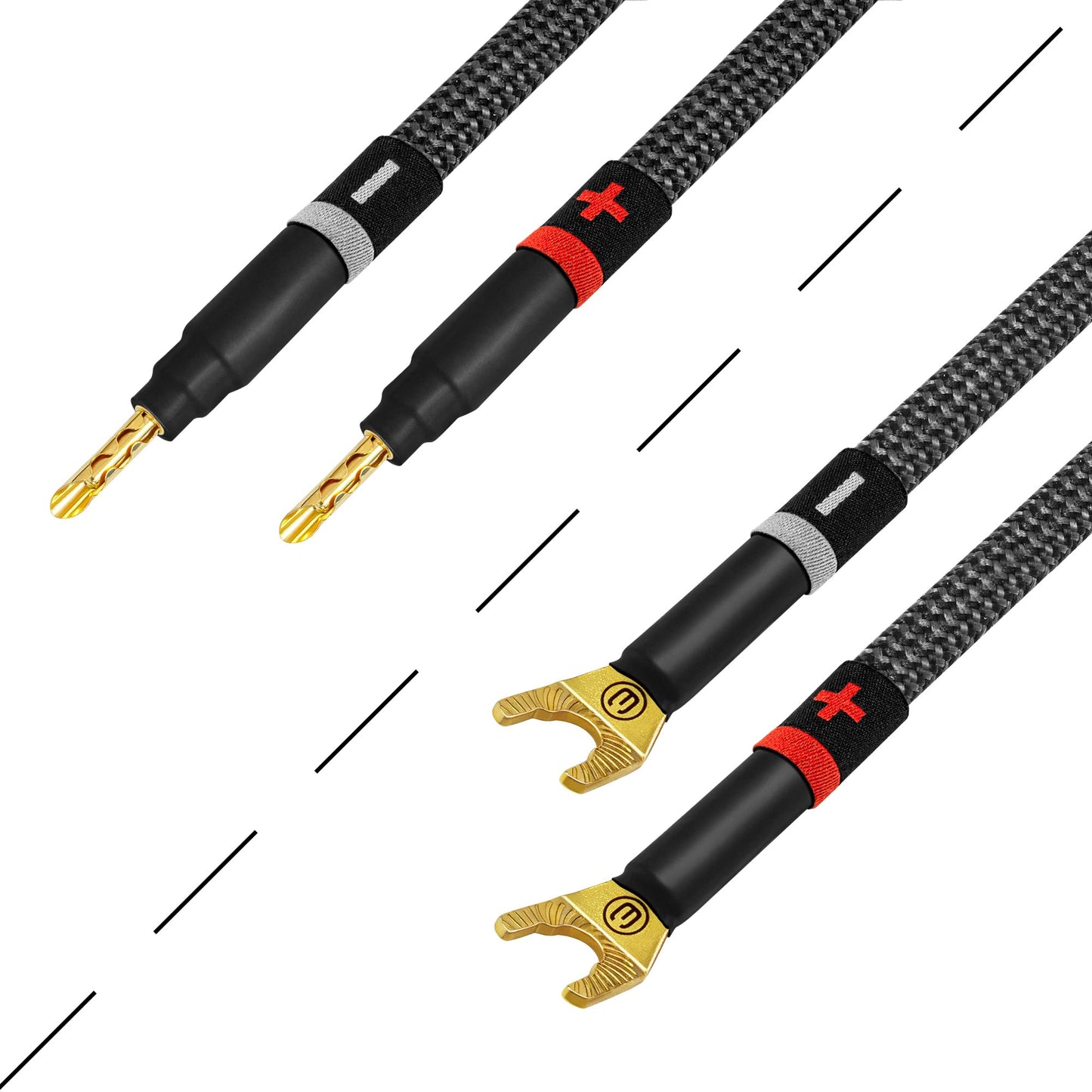 WORLDS BEST CABLES 4 Units - 8 Inch Ultimate - 8 AWG - Ultra-Pure OFC - Premium Audiophile HiFi Speaker Jumper Cables with Eminence Gold Banana & Spade Plugs & Carbon Tweed Jacket