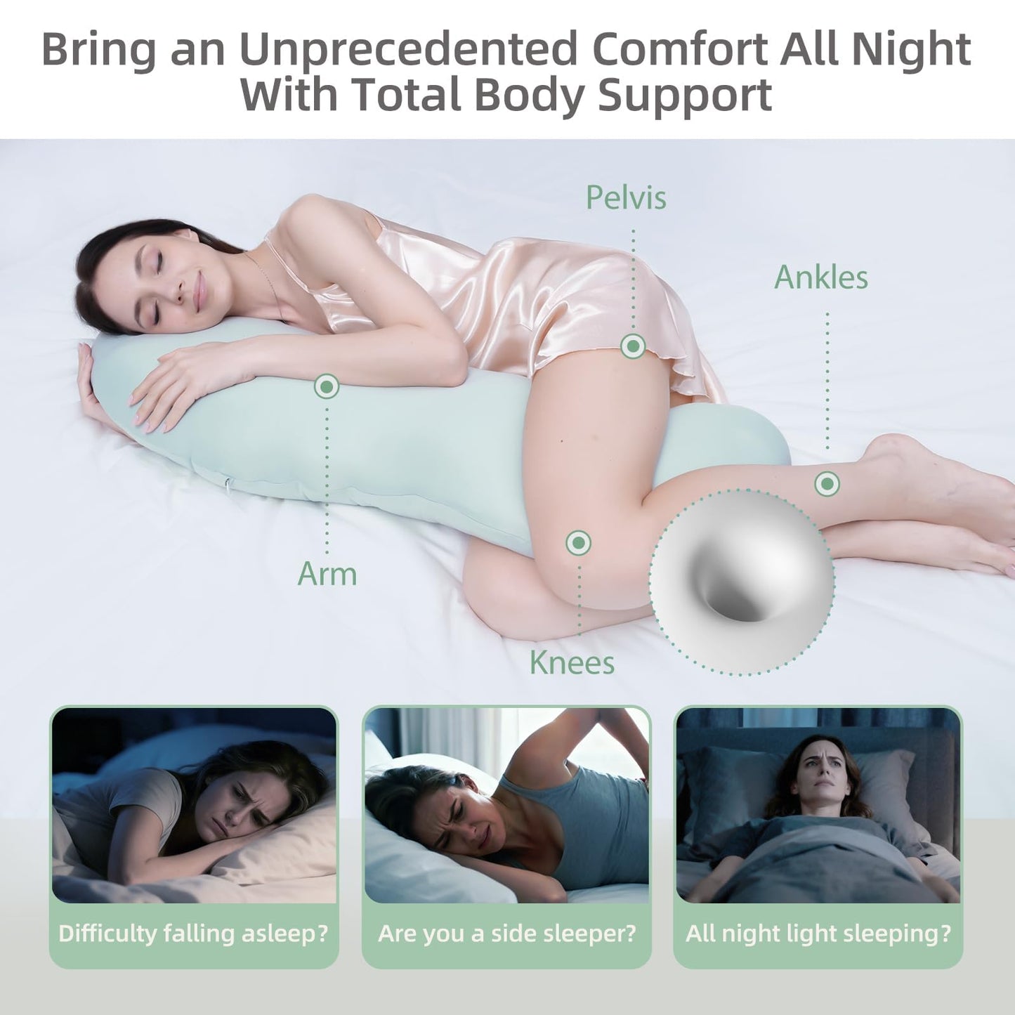 AISLEEP Body Pillow for Adults, Full Body Pillow for Side Sleepers, Long Bed Pillow, Memory Foam Firm Pillow, Pea Pod Shape Long Pillow for Pregnancy Sleeping Full Body Support