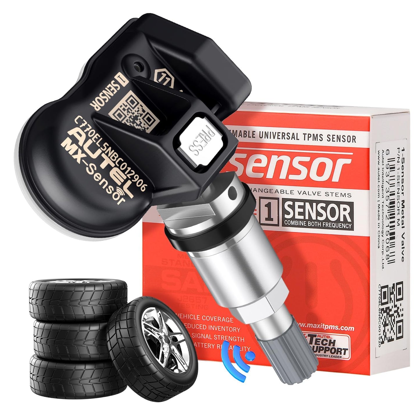 Autel TPMS MX Sensor 315Mhz/ 433Mhz 2in1 Tire Sensor, OE Level Press-Release Universal TPMS Sensors 100% Cloneable by TPMS Tool TS408 TS501 PRO TS508 TS508WF MS906TS MS906 PRO-TS (1PCS Metal Stem)