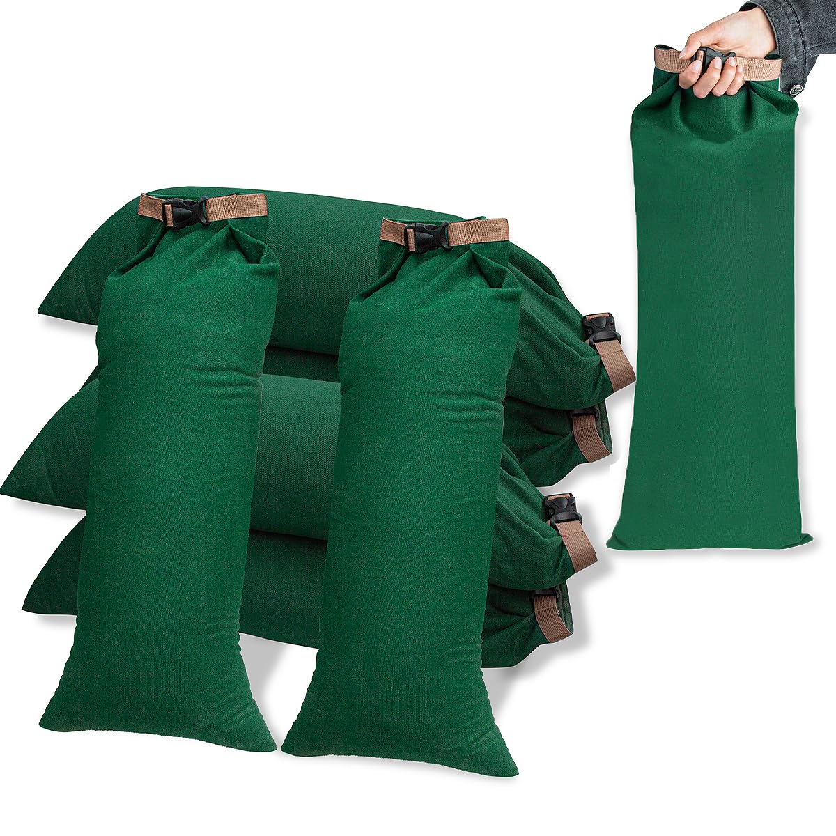 6 Pack Flood Water Barrier Sand Bags,Thickened Long Canvas Flood Protection Sandbags,Winter Bags for Swimming Pool Covers,Reusable Quick Flood Barrier for Home Flood Control