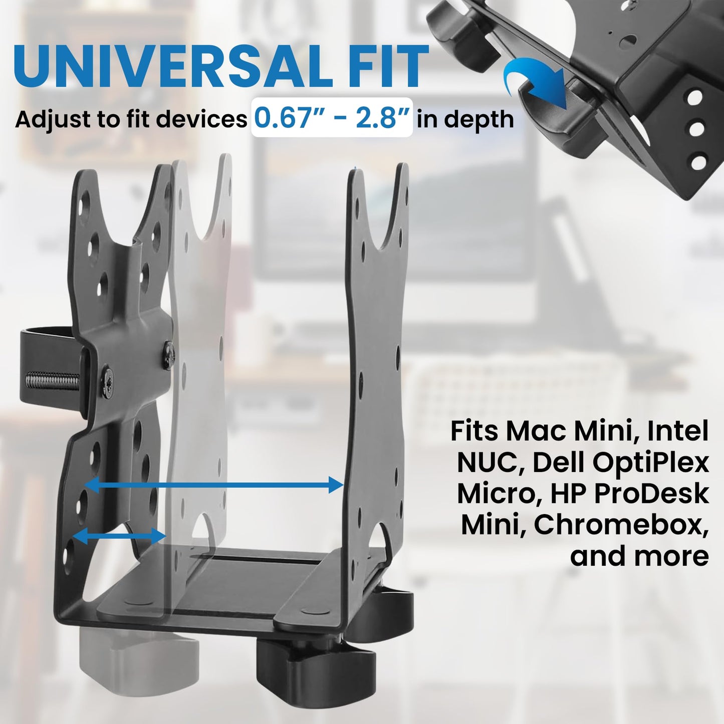 Mount-It! Adjustable Thin Client Mini PC Mount – Under Desk, Wall, Pole, or VESA Monitor Stand – Fits Mac mini, Small CPUs, Thin Clients, Docking Stations – Holds 11 lbs