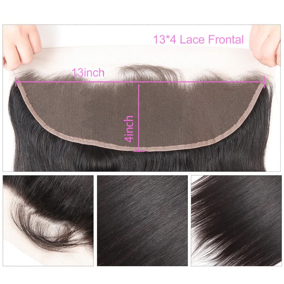 13x4 Ear To Ear Lace Frontal Closure Brazilian Straight HD Lace Frontal Closure Virgin Human Hair Lace Closure Natural Black 180% Density(13X4 Straight, 20 Inch)