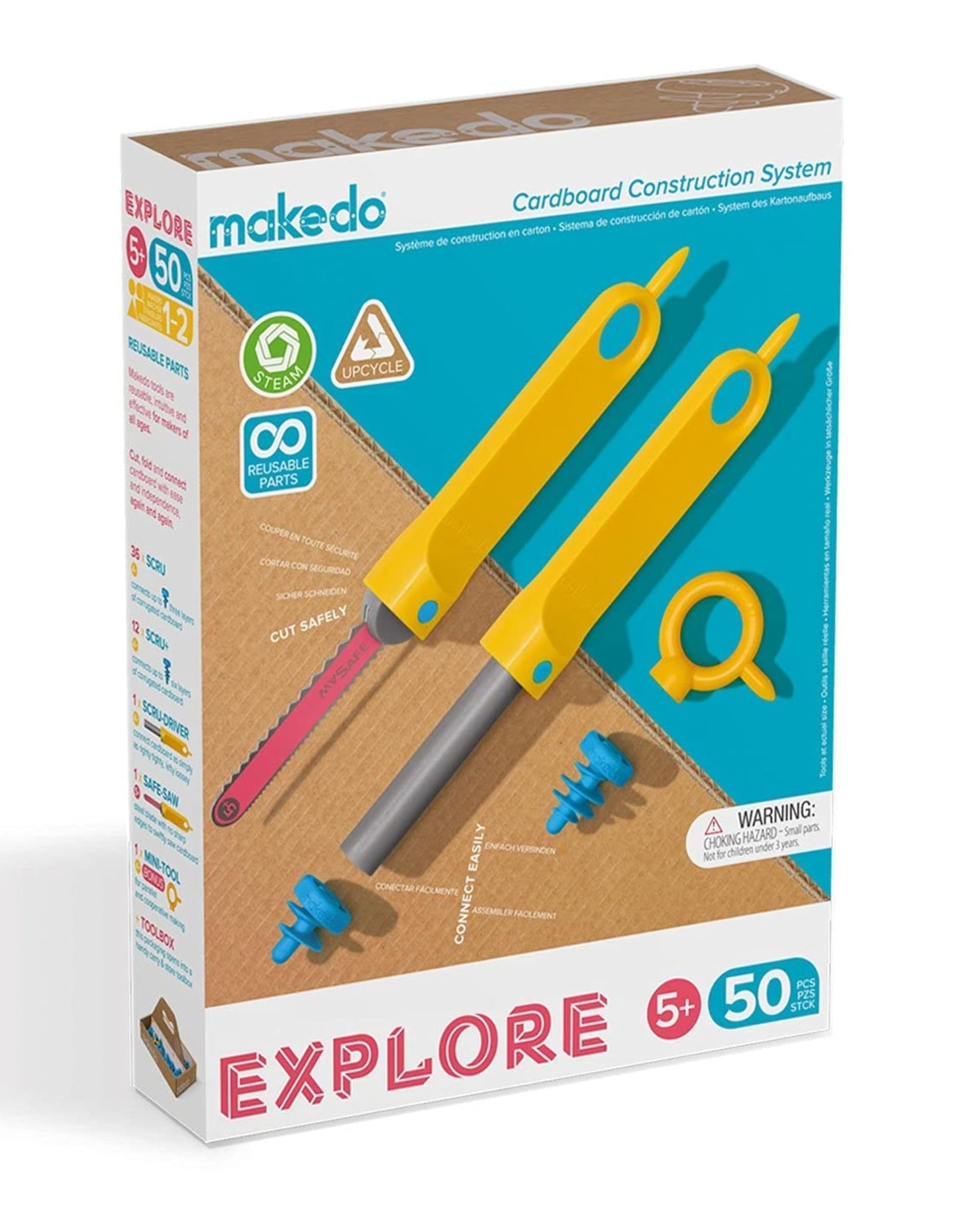 Contempo Views Makedo Explore JNR Cardboard Construction Building Toys Kit Stem Projects for Kids Ages 5-8+ Classroom Learning Activities for Boys and Girls (Explore)