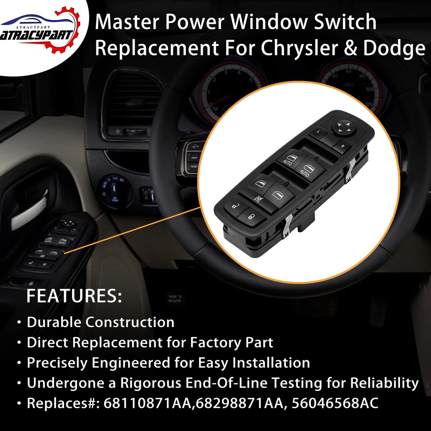 Master Power Window Switch | 3 PINS + 0 PINS Check Required | Replacement for 2012 – 2017 Dodge Grand Caravan, Chrysler Town & Country | Replaces# 68110871AA, 04602535AI