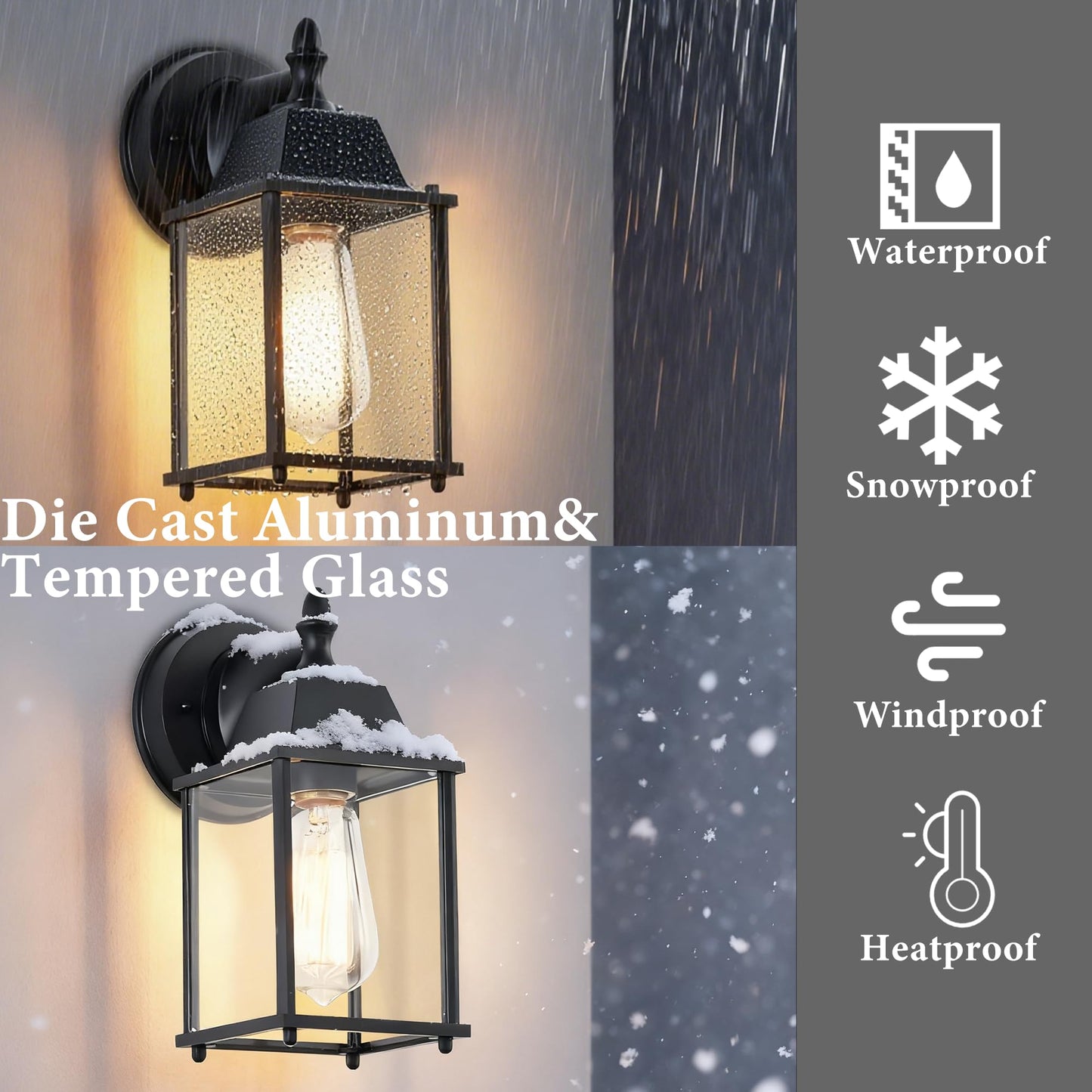 Small Outdoor Wall Lanterns 2-Pack – Black Anti-Rust Exterior Light Fixtures for Porch, Garage or Entryway – Weatherproof Wall Sconces with Clear Glass
