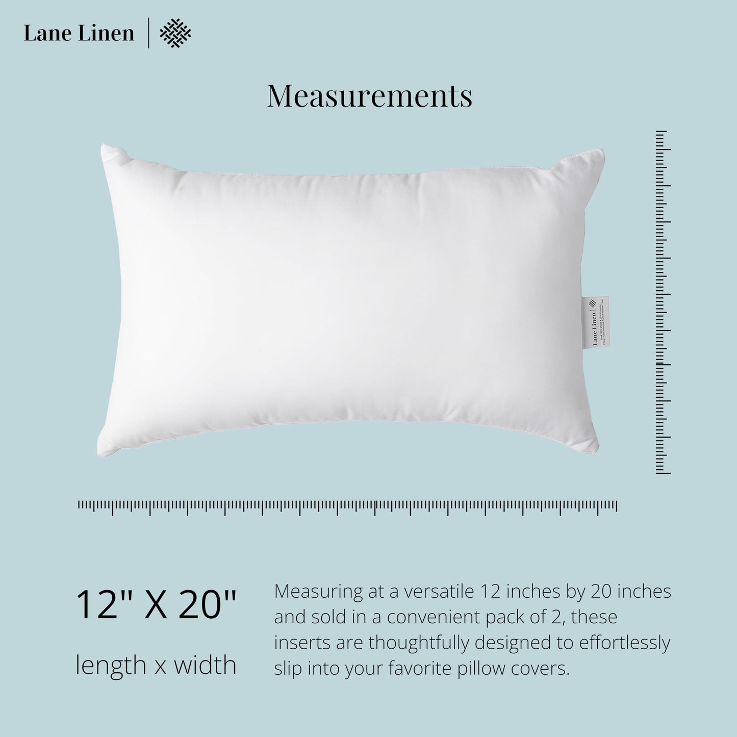 Lane Linen Pillow Inserts 12x20 (Set of 4) – Down Alternative Throw Pillows for Couch, Bed & Sofa - Soft Fluffy Decorative Stuffer Pillows for Indoor & Outdoor Use