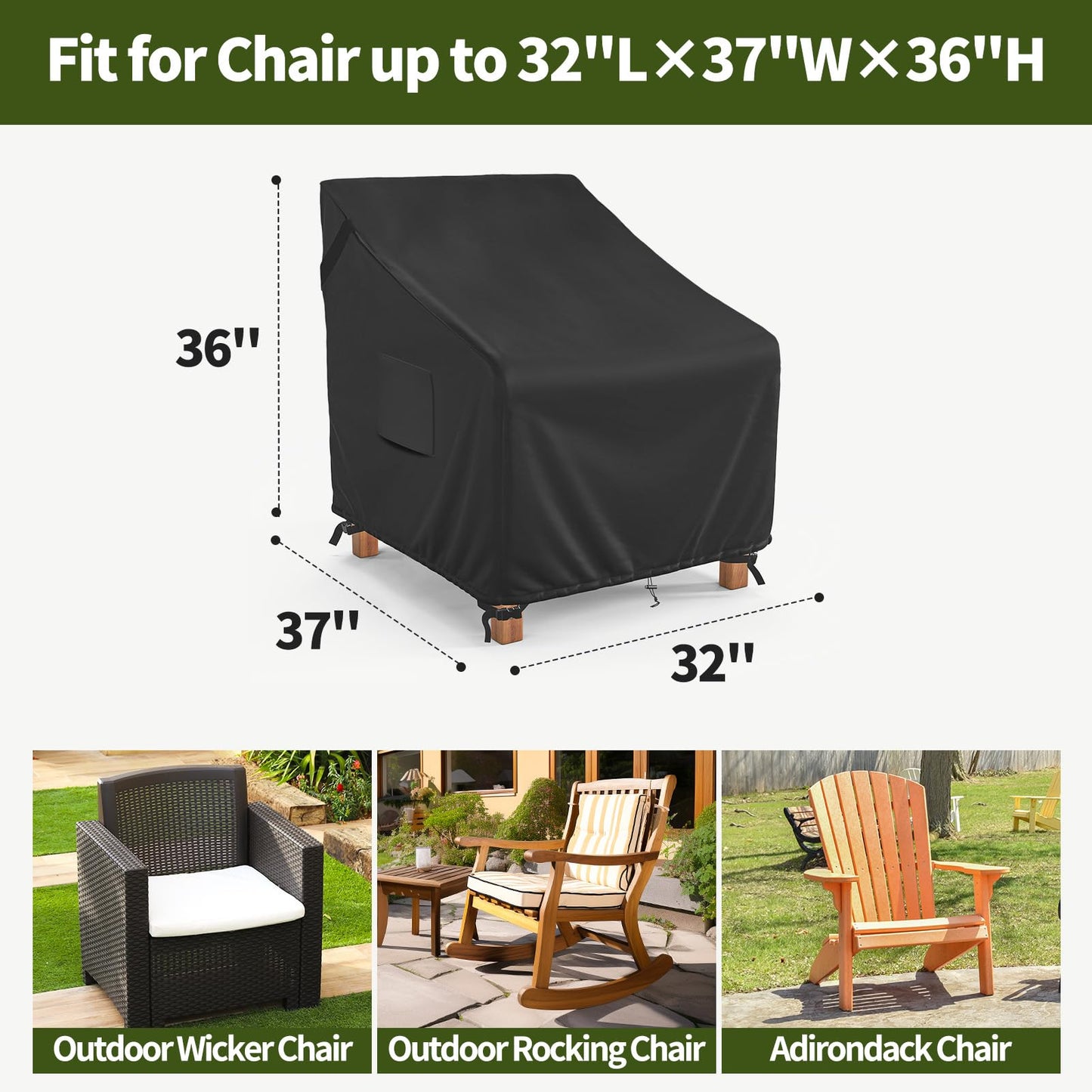 MR. COVER Patio Chair Covers Waterproof, Outdoor Furniture Covers for Rocking & Adirondack Chairs, Fits up to 32" W x 37" D x 36" H, Moisture-Proof & Rip-Resistant, 2 Pack