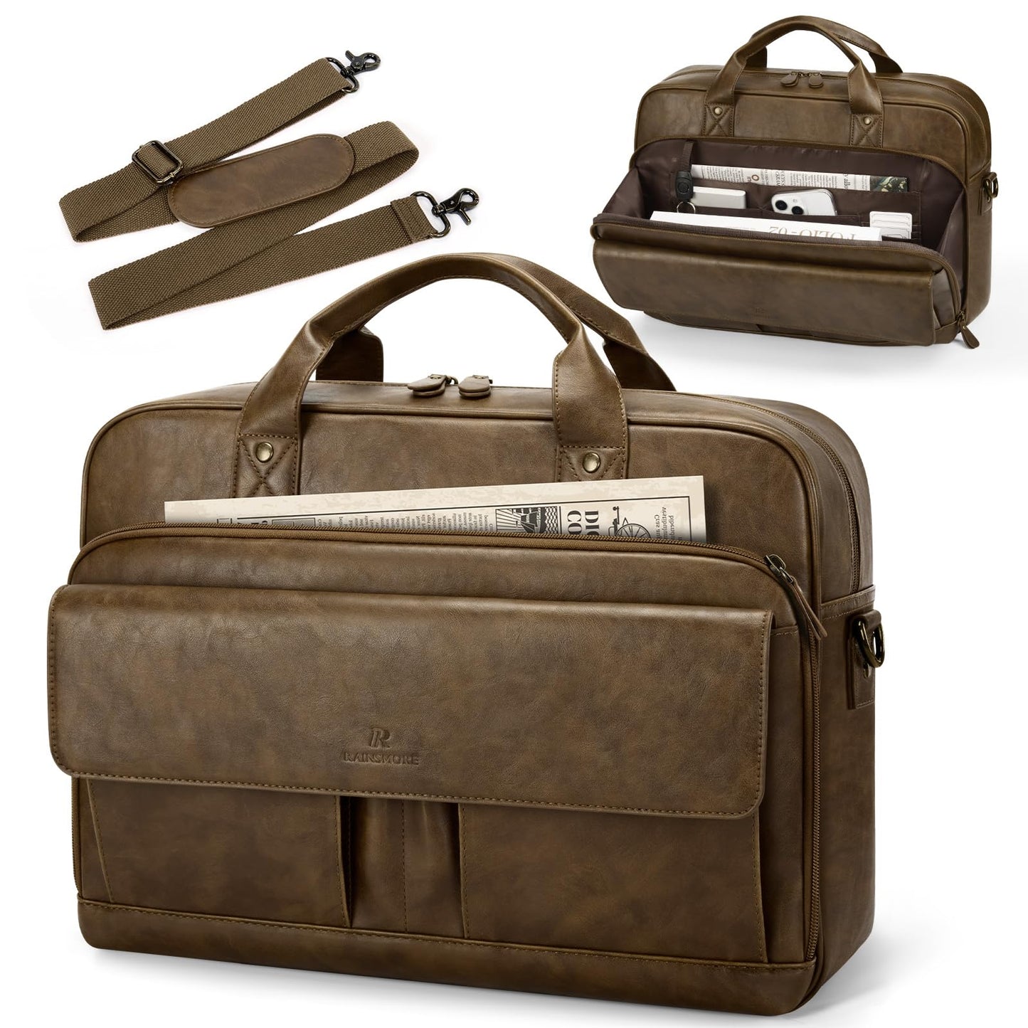 Laptop Bag for Men 15.6 Inch PU Leather Briefcase Mens Messenger Bag Waterproof Computer Satchel Bag for Work Office Business Travel College