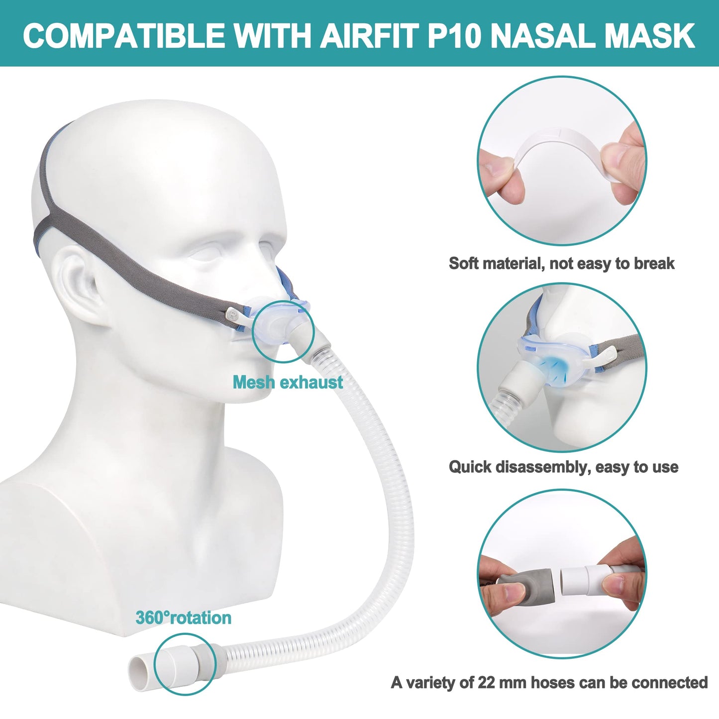 2 Pack Replacement Tube Frame Assembly for AirFit P10, Tube Frame Kit with Headgear Compatible with Resmed, Great Value New Version Tube Frame Kit Supplied by Medihealer (No Cushion)