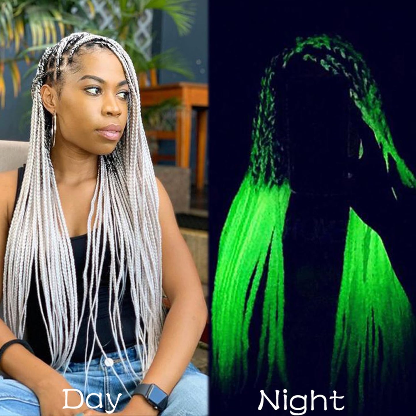 White Braiding Hair Kanekalon Braid Hair Glow in the Dark Hair Extensions 5pcs 24inch White Jumbo Braiding Hair Glowing Braiding Hair