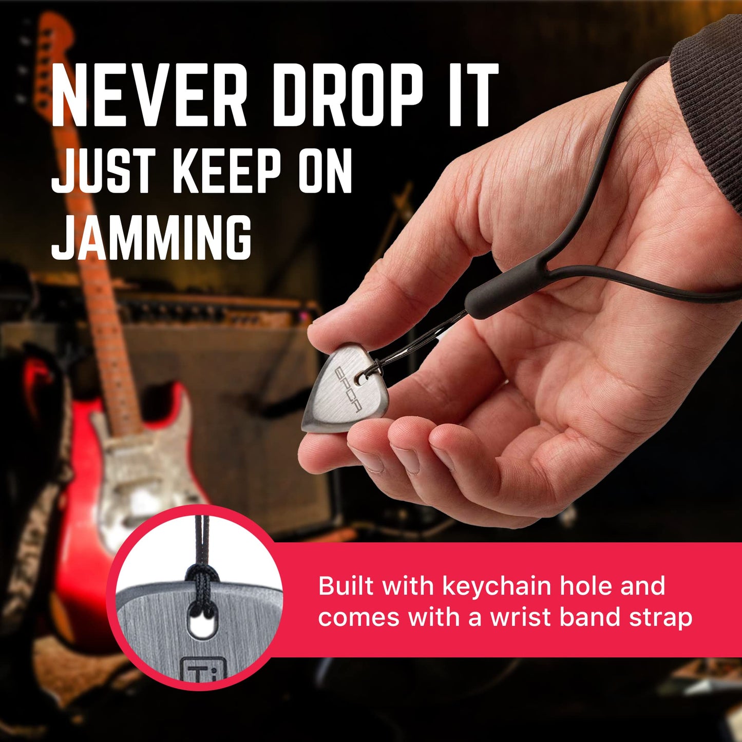 GPCA Titanium Guitar Pick, 3mm Thick Metal Guitar Pick for Guitar, Bass, and Ukulele, comes with Wrist Strap, Must-Have Guitar Accessories, Gift for Musicians and Music Lovers
