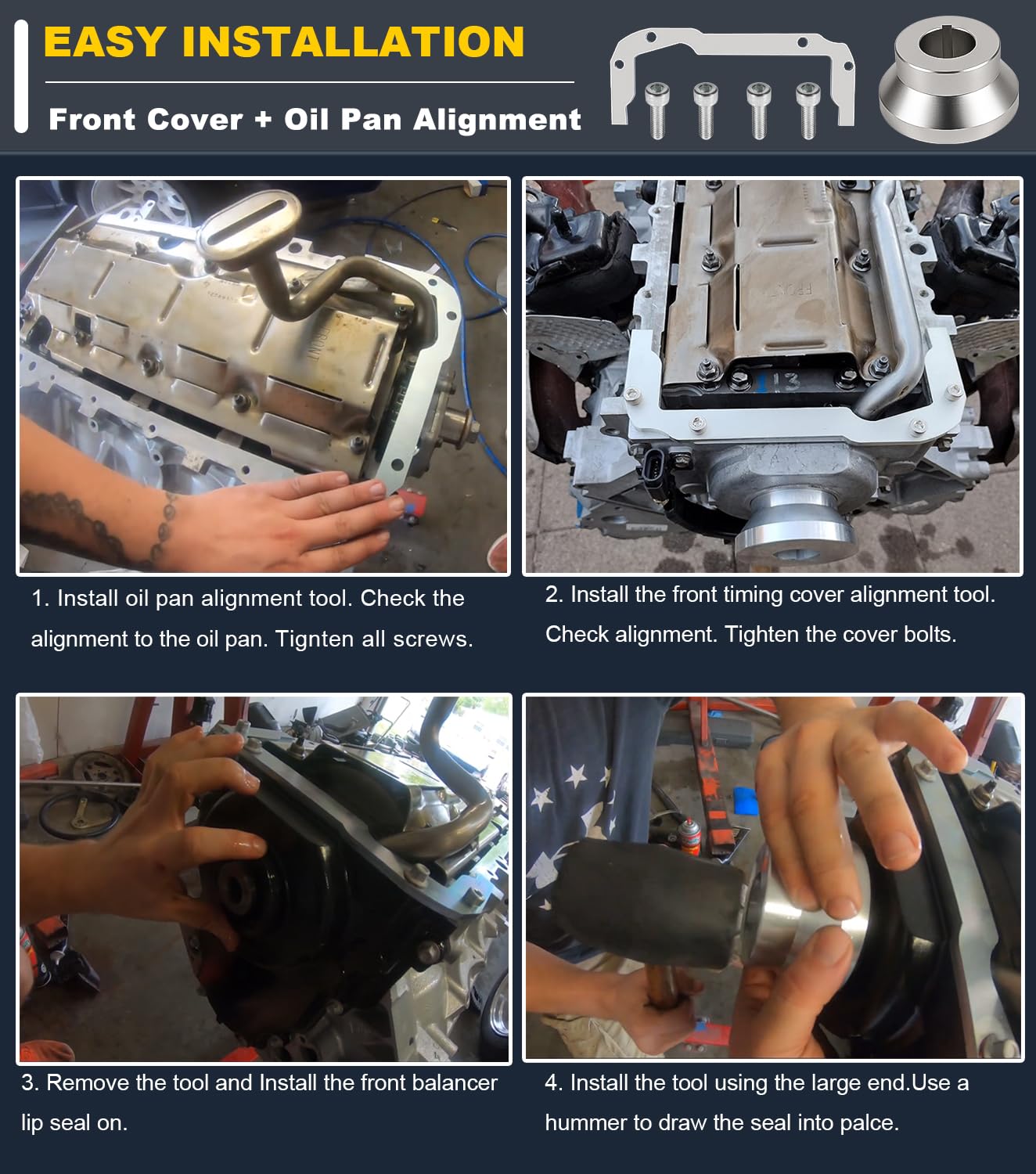 Camoo LS Rear Main Cover Billet Alignment Tool, Front Cover Alignment Tools & Oil Pan Alignment Tool Kit for GM LS Engine 4.8 5.3 5.7 6.0 LS1 LS2 LS3 LS6 L99 LS4 LS9 LSA LQ4 LQ9 L76 L92