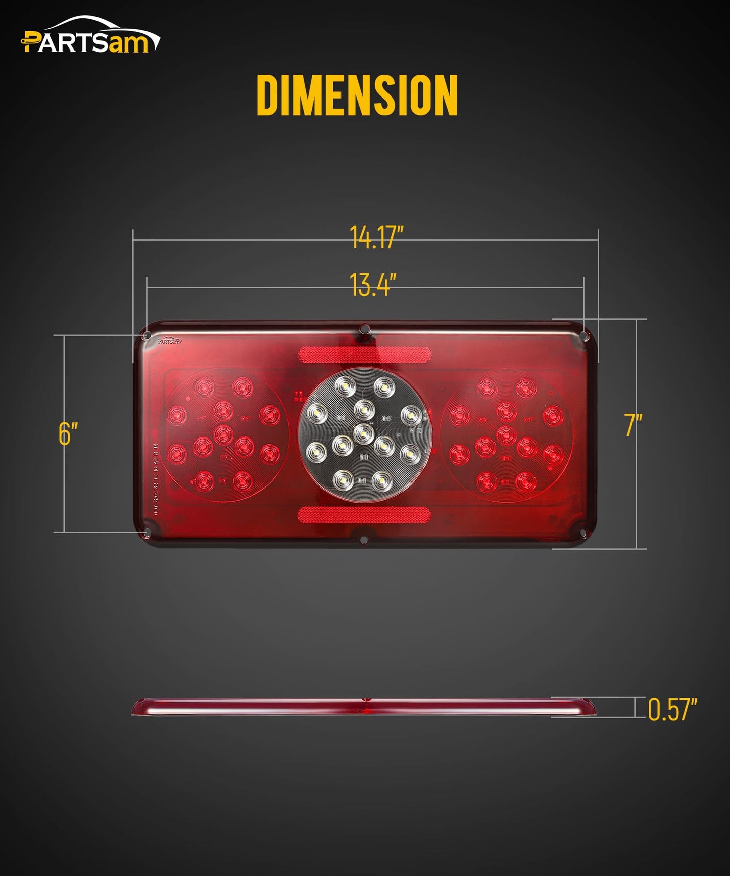 Partsam Rectangular Triple LED Trailer Tail Light Red RV Camper Motorhome Stop Turn Tail Backup Reverse Lights Vertical and Horizontal Mount