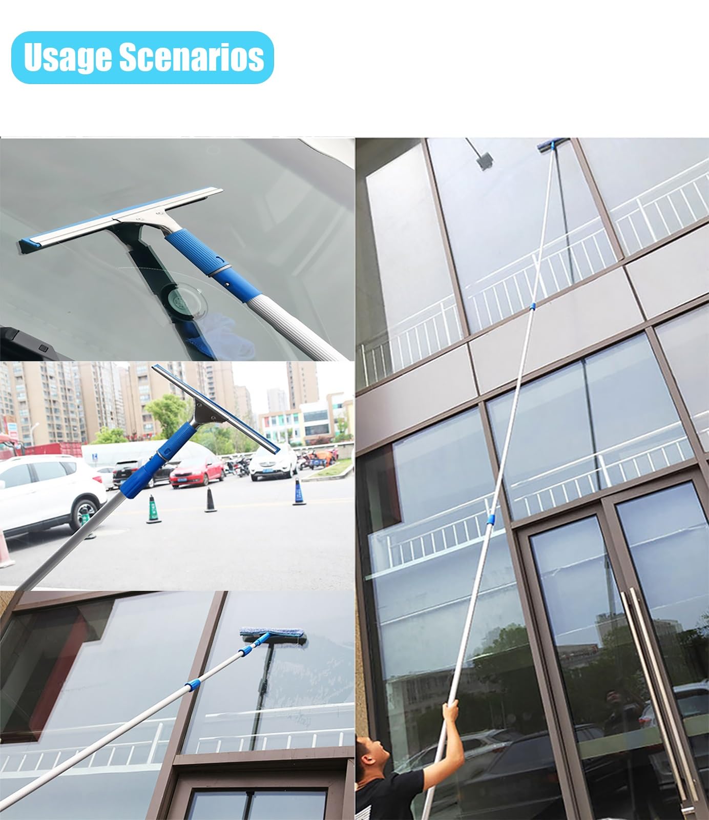 40 FT Window Outside Cleaning Extension Pole, Telescopic Windows Cleaner with Long Handle, Washing Rods/Glass Squeegee Cleaning for High Floor/Tall Skylights/Shops