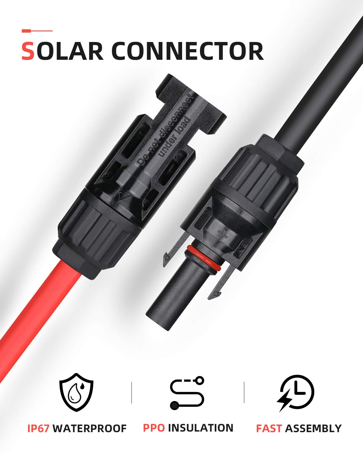 BougeRV 10 FT 10AWG Solar Cable with 2 Pairs of Solar Panel connectors,Solar Panel Cables,Solar Extension Cable,Solar Panel Adaptor Kit Tool (10FT 10AWG)