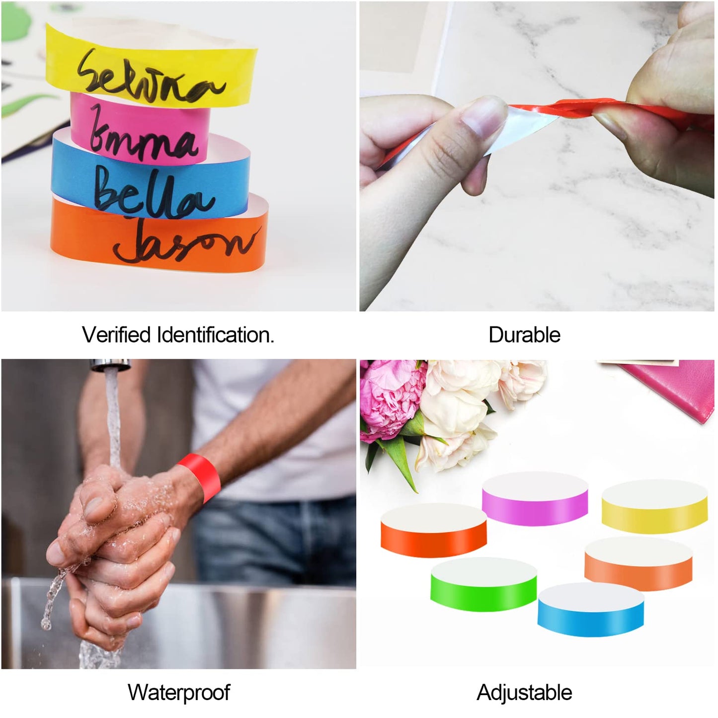 1200pcs Neon Wristbands, Adhesive Waterproof Paper Bracelets Wristbands, Colorful Paper Party Bracelets for Events Concerts Amusement Waterparks Bars