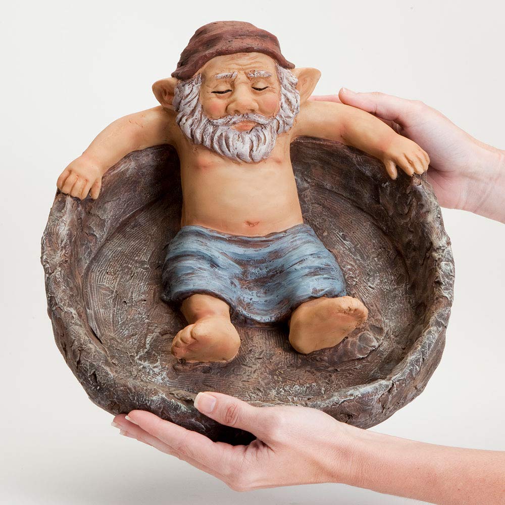 Bits and Pieces - Gnome Relaxing Pool - Elf Birdbath Garden Art Statue - Outdoor Garden Decor Sculpture