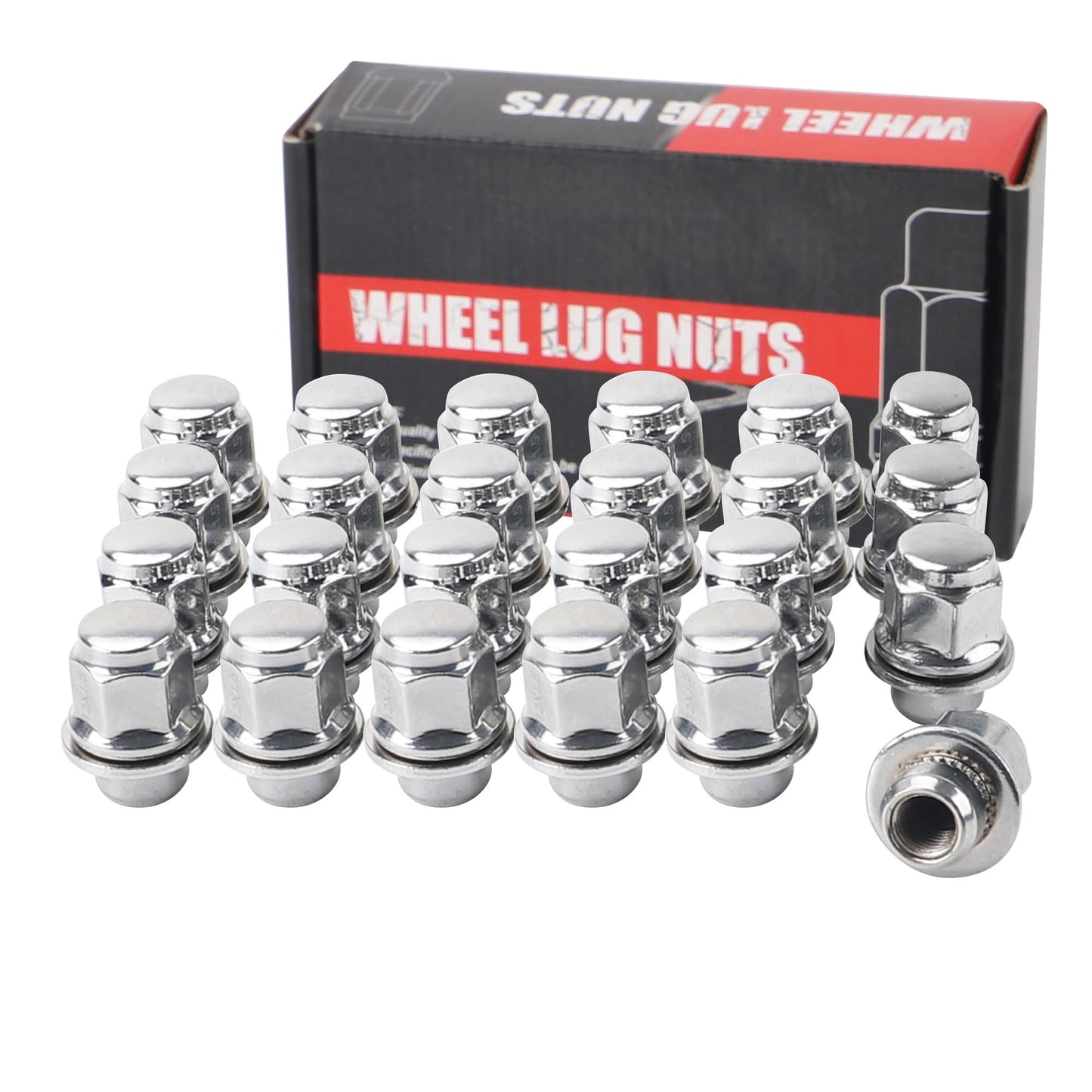 EOTH 24PCS M12x1.5 Chrome Wheel Lug Nuts, 21mm Hex 1.46" (37mm) Length with Mag Seat and Washer, Black Lug Nuts for Tacoma/4 Runner/SR5/TRD/FJ Cruiser/GX, OEM+Factory Replacement
