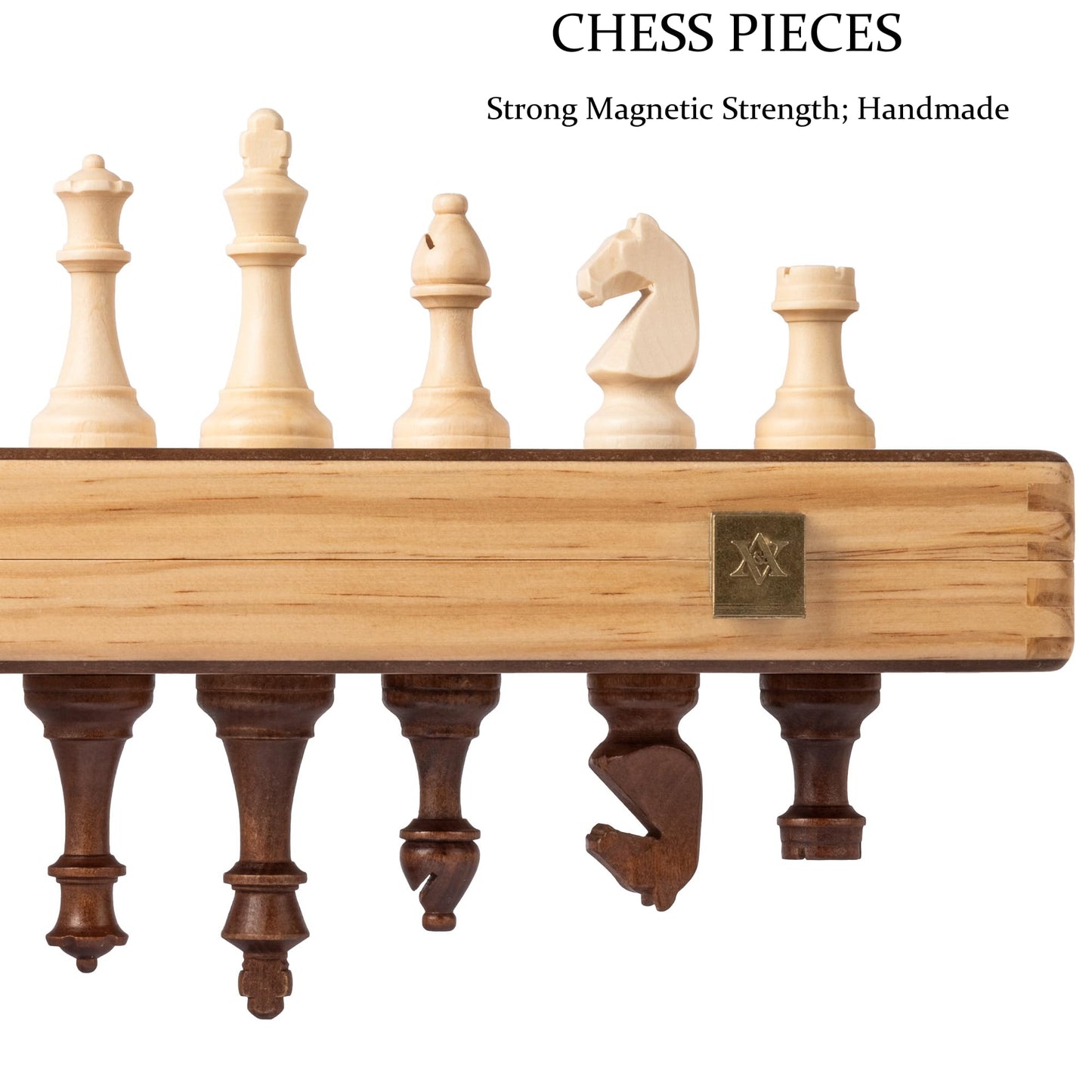 A&A 15" Magnetic Wooden Chess & Checkers Set/Folding Board / 3" King Height German Knight Staunton Chess Pieces/Walnut & Maple Inlaid /2 Extra Queen