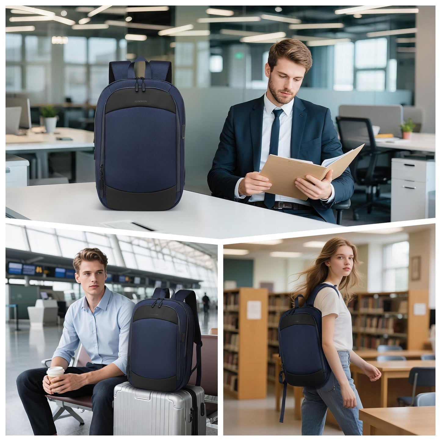 SUIKIHUM 15.6 Inch Laptop Backpack, Expandable with USB Port, Water-Resistant for Work, College and Travel, Blue