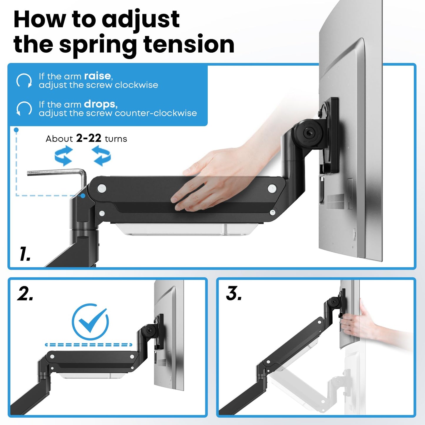 PUTORSEN 17-57 Inch Ultrawide Monitor Arm and TV Desk Mount,up to 27kg, Premium Aluminum Single Monitor Arm Desk Mount with Gas Spring, Steel Reinforcement Plate, VESA 75x75 to 200x200