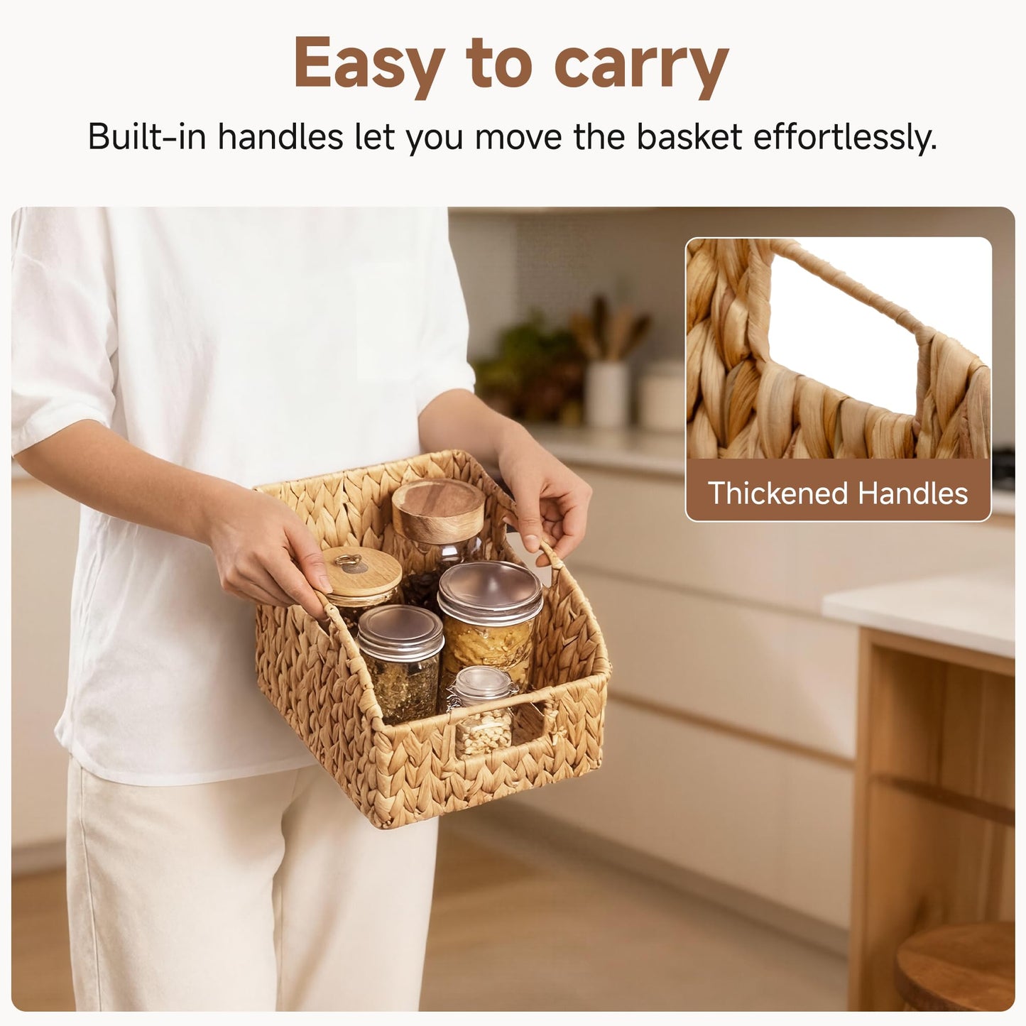 StorageWorks Pantry Wicker Storage Baskets for Organizing with Built-in Handles, Handwoven Basket for Shelves, Natural Water Hyacinth, 8½"L x 10"W x 7½"H, 2 Pack