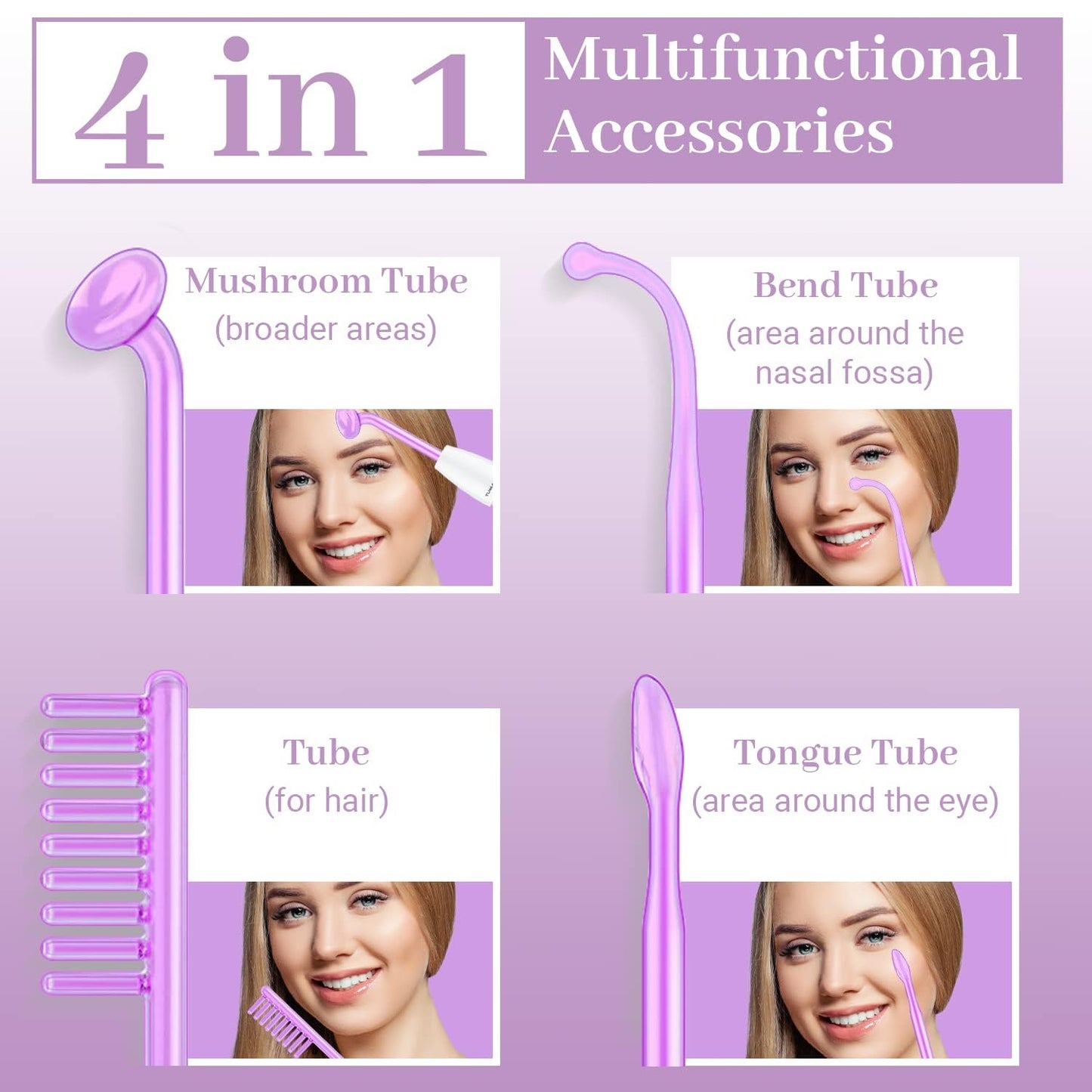 Facial Massager High Frequency Facial Device Wand - TUMAKOU Violet High Frequency Skin Face Machine with 4 Purple Tubes
