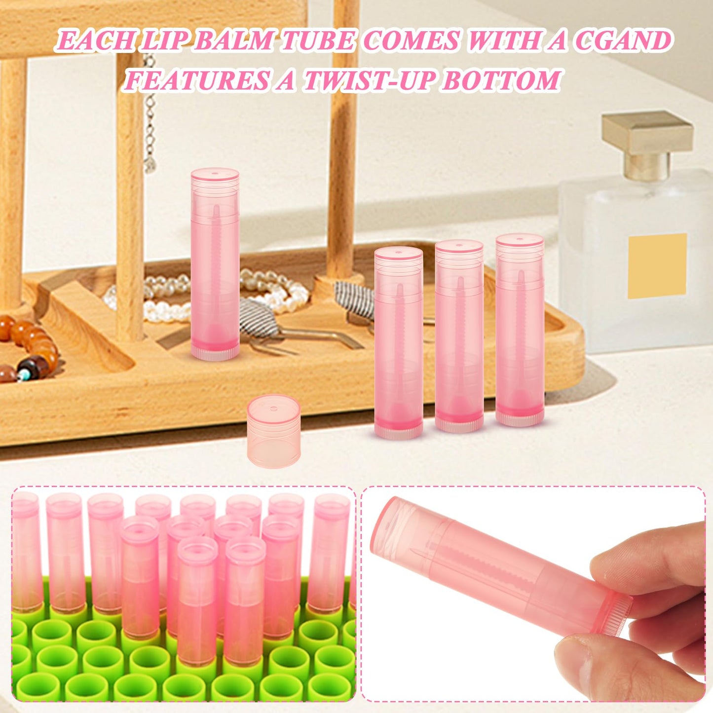 ACXFOND 200Pcs 5.5ml Empty Lip Balm Tubes Bulk, Lip Gloss Making Kit with Filling Tray and Spatula, Empty Plastic Lip Gloss Balm Containers for DIY Homemade Lipsticks, Chapsticks, Pink