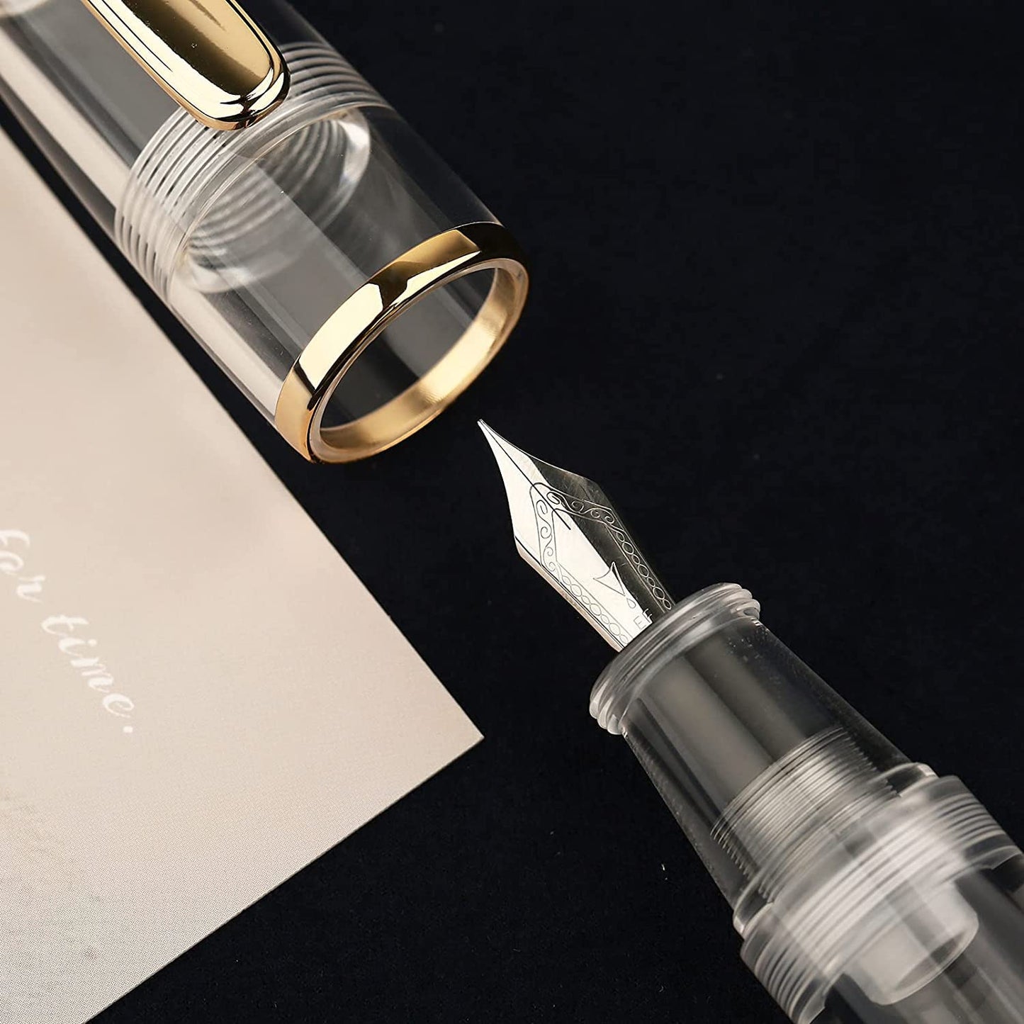 Lanxivi Majohn Q1 Mini Fountain Pen Medium Nib Transparent Eyedropper Filling, Short Resin Pocket Pen Large Capacity