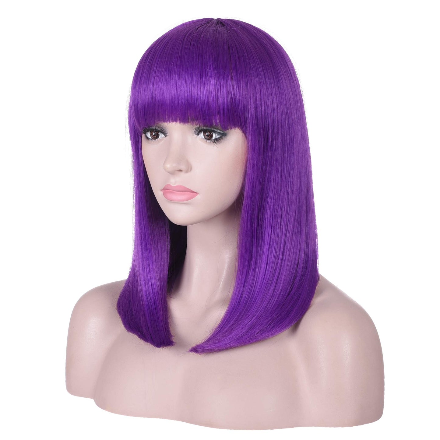 15 Inch Short Straight Purple Bob Wig with Bangs | Natural Heat Resistant Synthetic Hair for Women Cosplay…