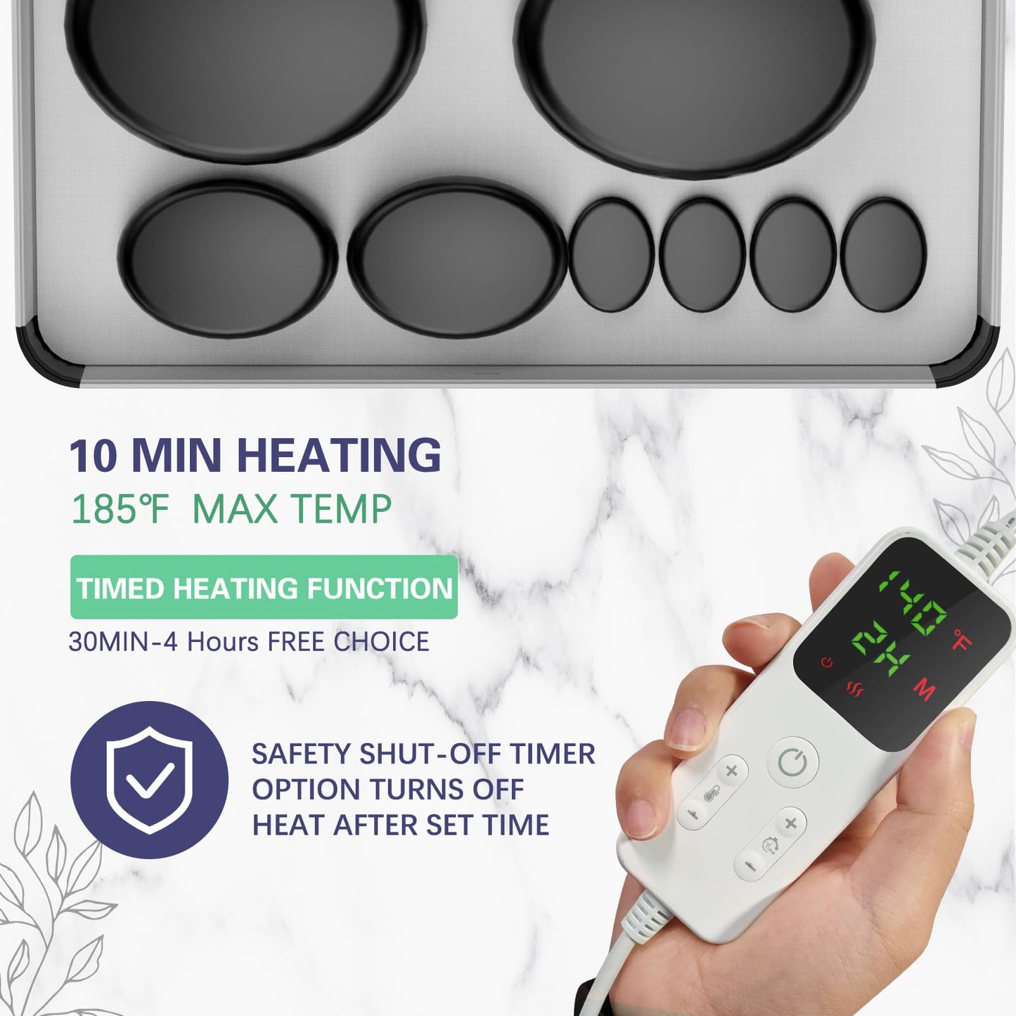 AICNLY Hot Stones Massage Set with Temperature Adjustment-20 Pcs Basalt Hot Stones with Heater Kit, Professional Massage Tool for Spa-Lymphatic Drainage