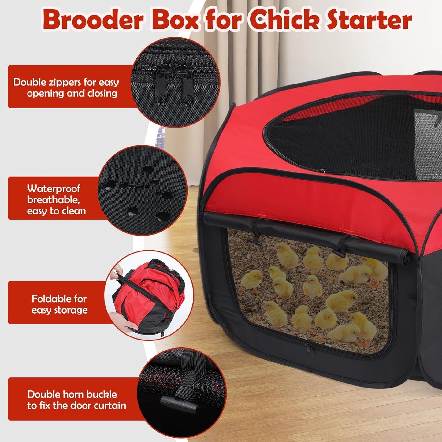 Chicken Brooder Box for Chick Starter Kit - 2025 Upgrade Double Door Brooder Pen/Playpen/Tent Baby Supplies Up to 15 Baby Chick,Duck,Quail