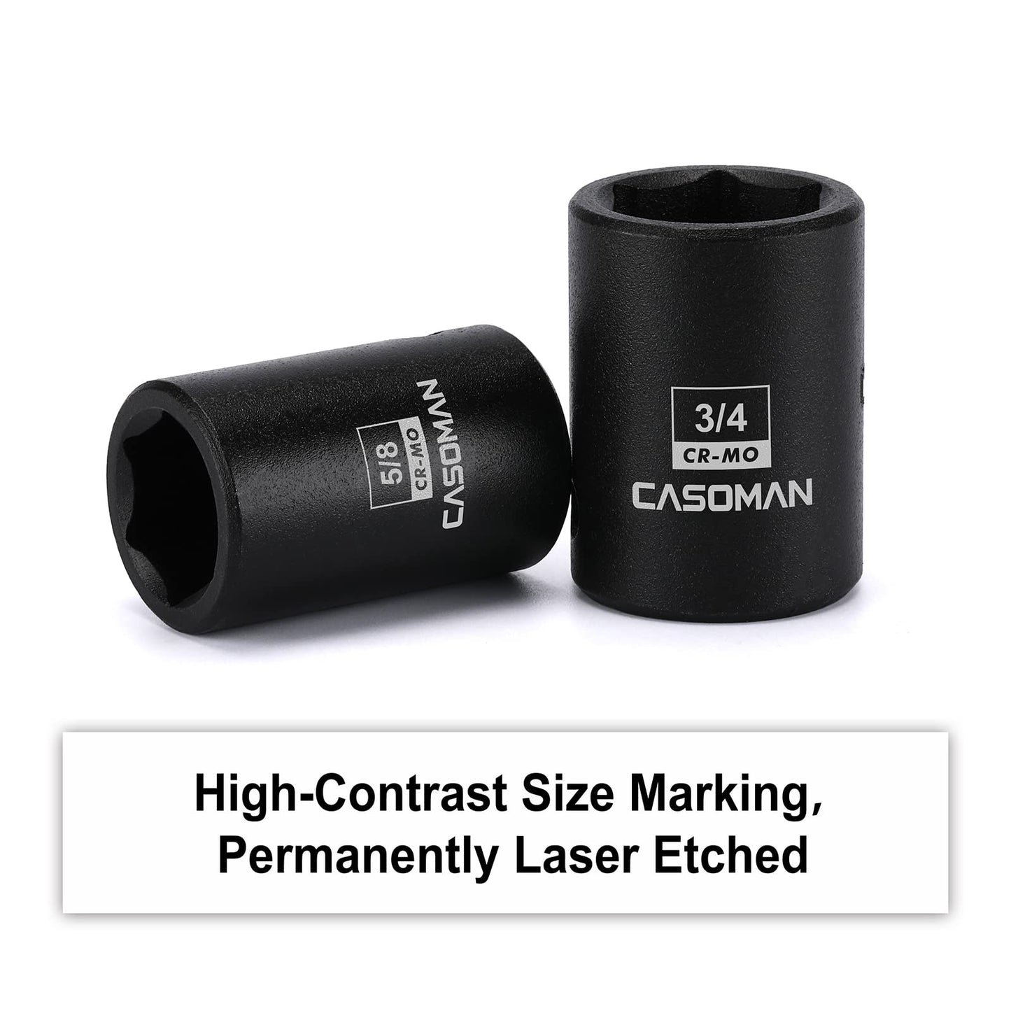 CASOMAN 19 Piece 1/2-Inch Drive Standard Impact Socket Set, SAE, Shallow, 3/8" to 1-1/2", Cr-Mo Alloy Steel, Radius Corner Design, Impact Grade