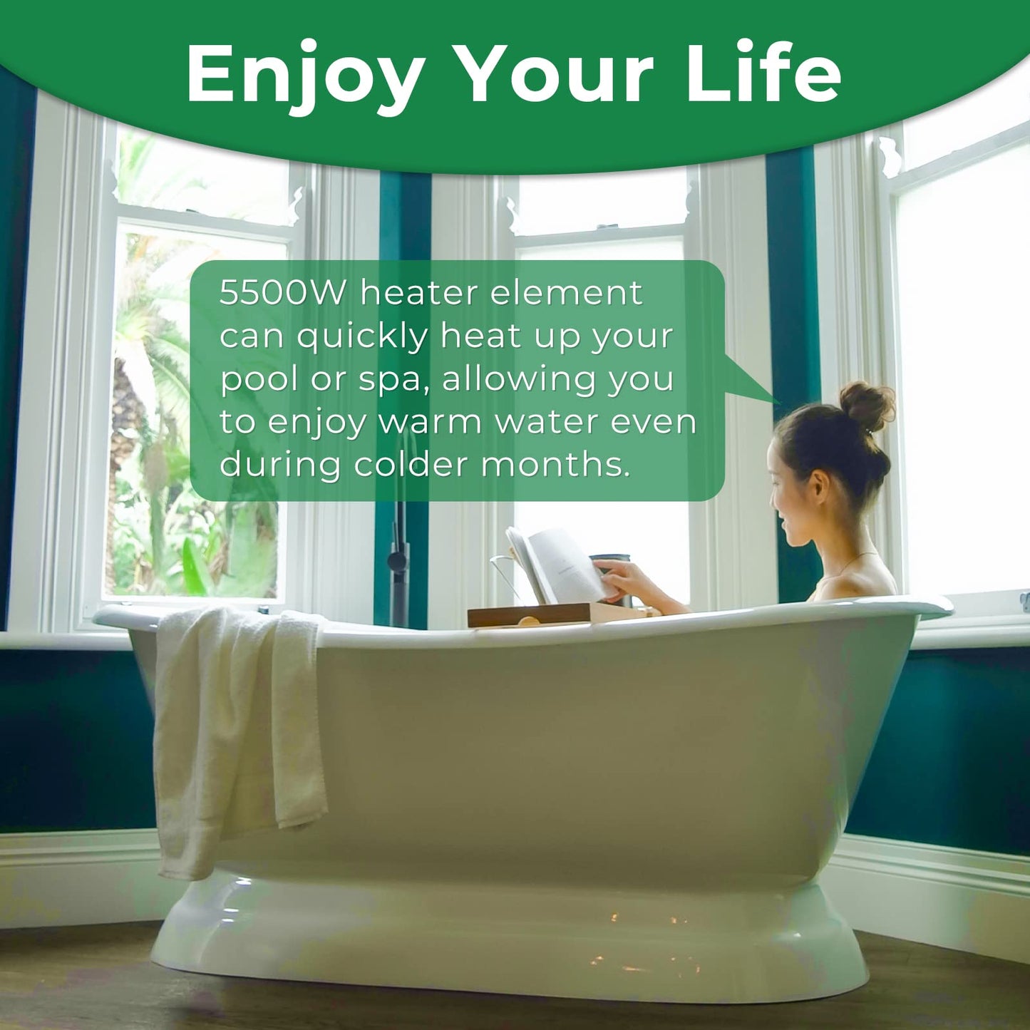 5.5KW 240V Titanium Flo-Thru Universal Heating Element, Hot Tub Heater Element with Mounting Hardware Replacement for Balboa Spa Heater Element, Applicable in Spas Electric Heaters Or Swimming Pools