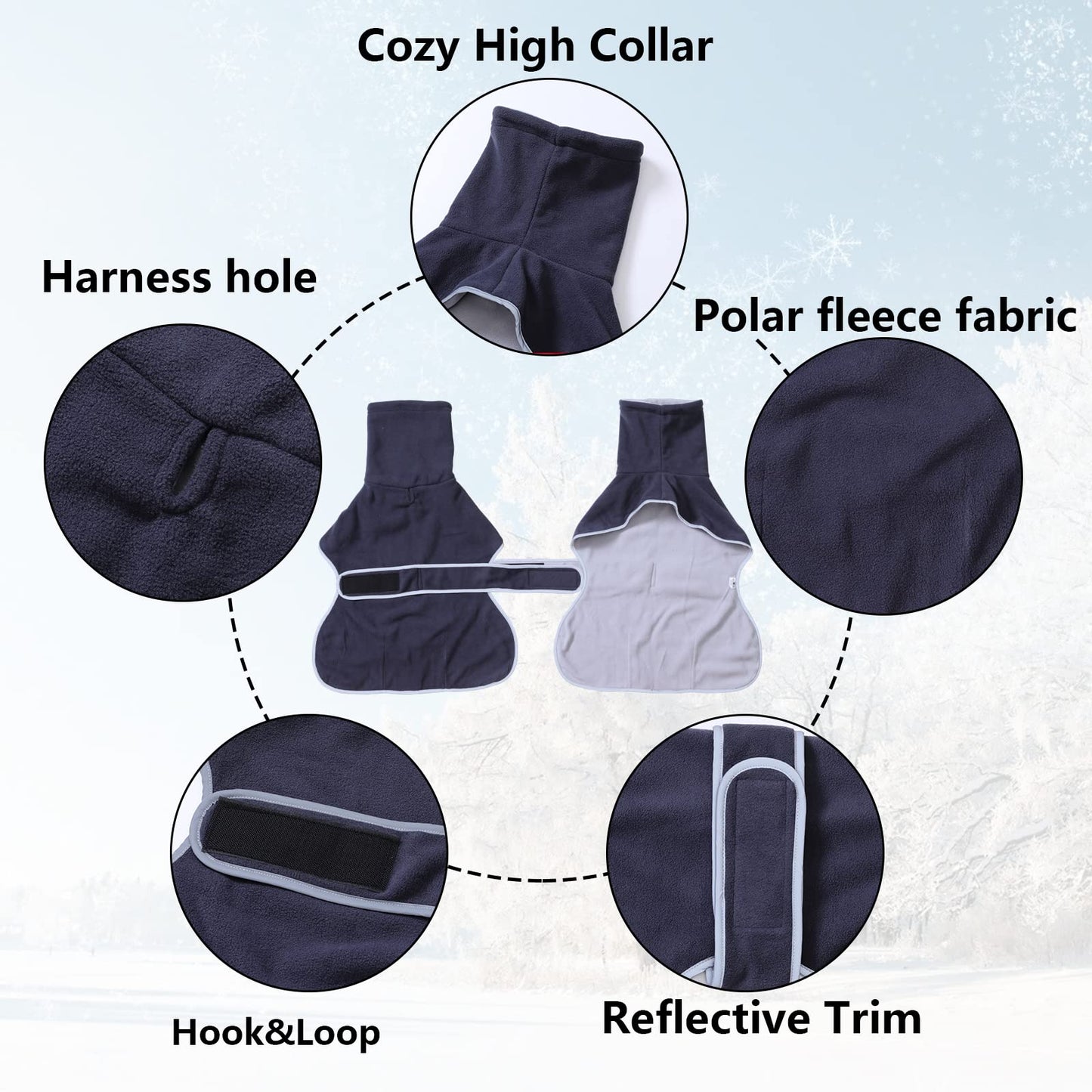 Greyhound Cosy Fleece Jumper, Dog Winter Coat with Warm Fleece Lining, Outdoor Dog Apparel with Adjustable Bands for Medium, Large Dog 608 -Blue-M