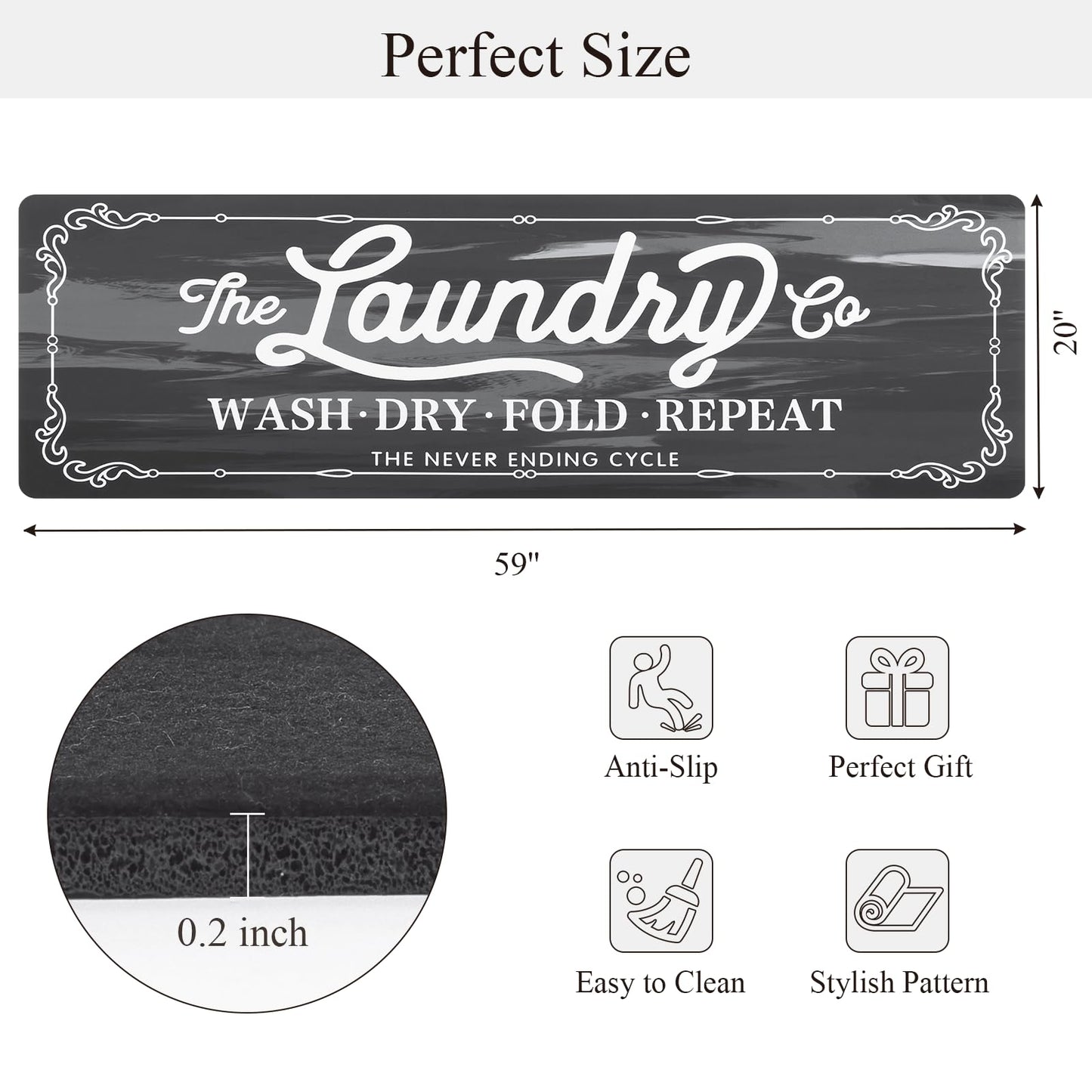 Pauwer Laundry Room Rug Runner 20"x60" Waterproof Laundry Mat Non Slip Kitchen Mats for Floor Farmhouse Washable Floor Mat Runner Rug for Mudroom Washroom Bathroom Decor