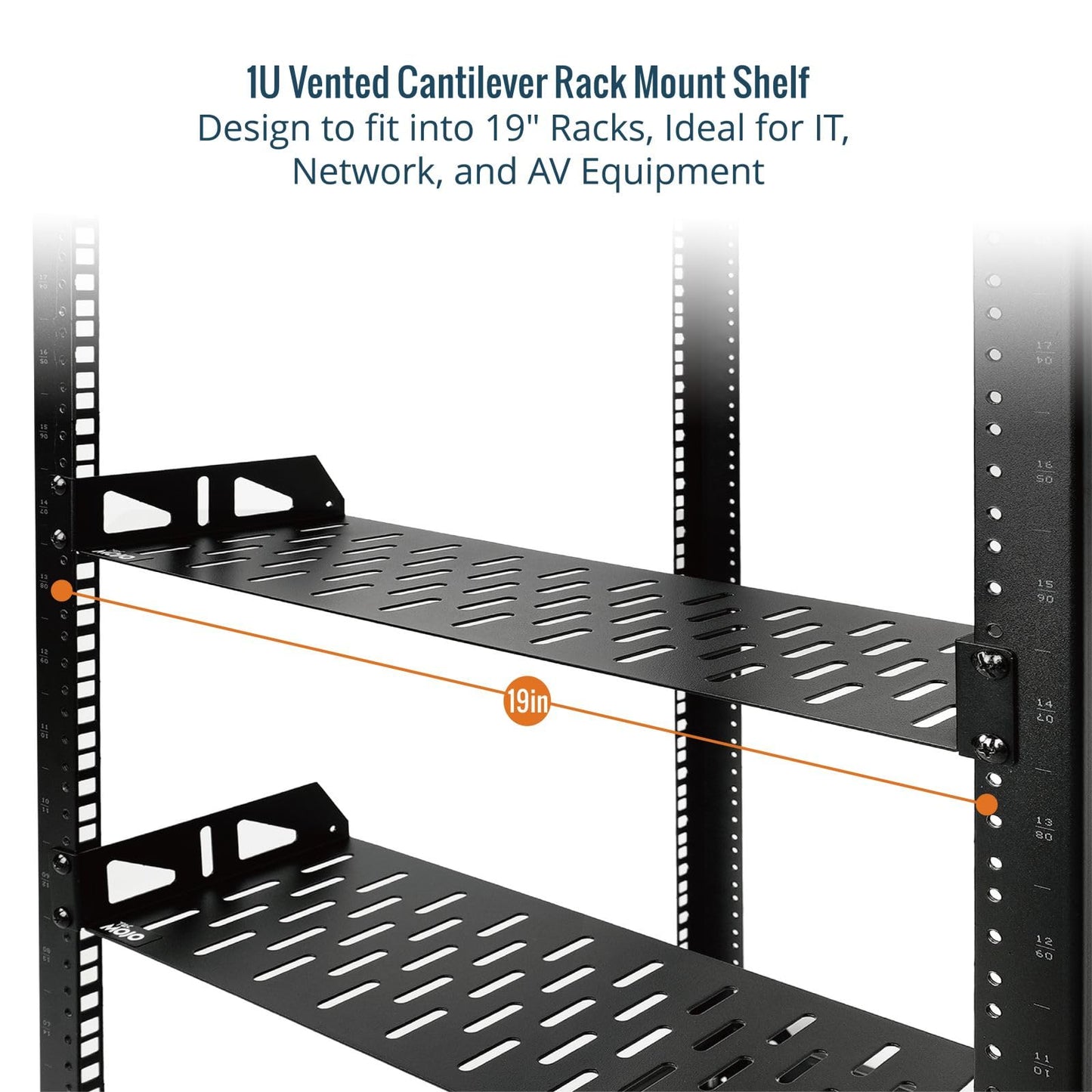 Tecmojo Server Rack Shelf, 1U Rack Shelf 8in Depth, Rack Mount Shelf with Anti-Slip Stops, 55lbs Weight Capacity of Vented Network Rack Shelf for Data/AV/IT/Audio Racks, no Lip(2 Pack)
