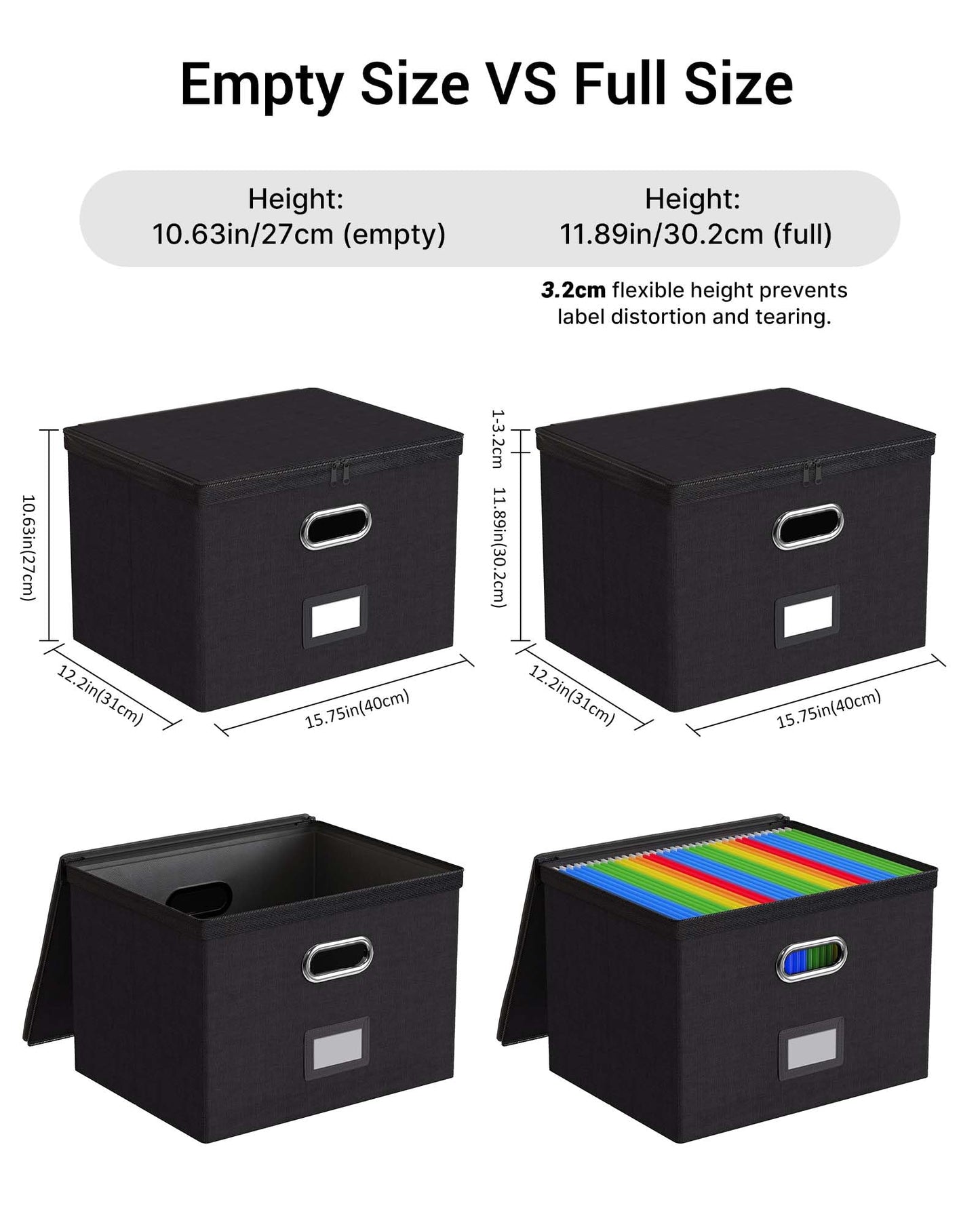 Oterri Zipper File Boxes with Lids, Legal/Letter Size Document Organizer with Mesh Pockets, Filing Box with Handle, Zippers Document Storage Box for Office/Home/School (2 Pcs, Large-Black)