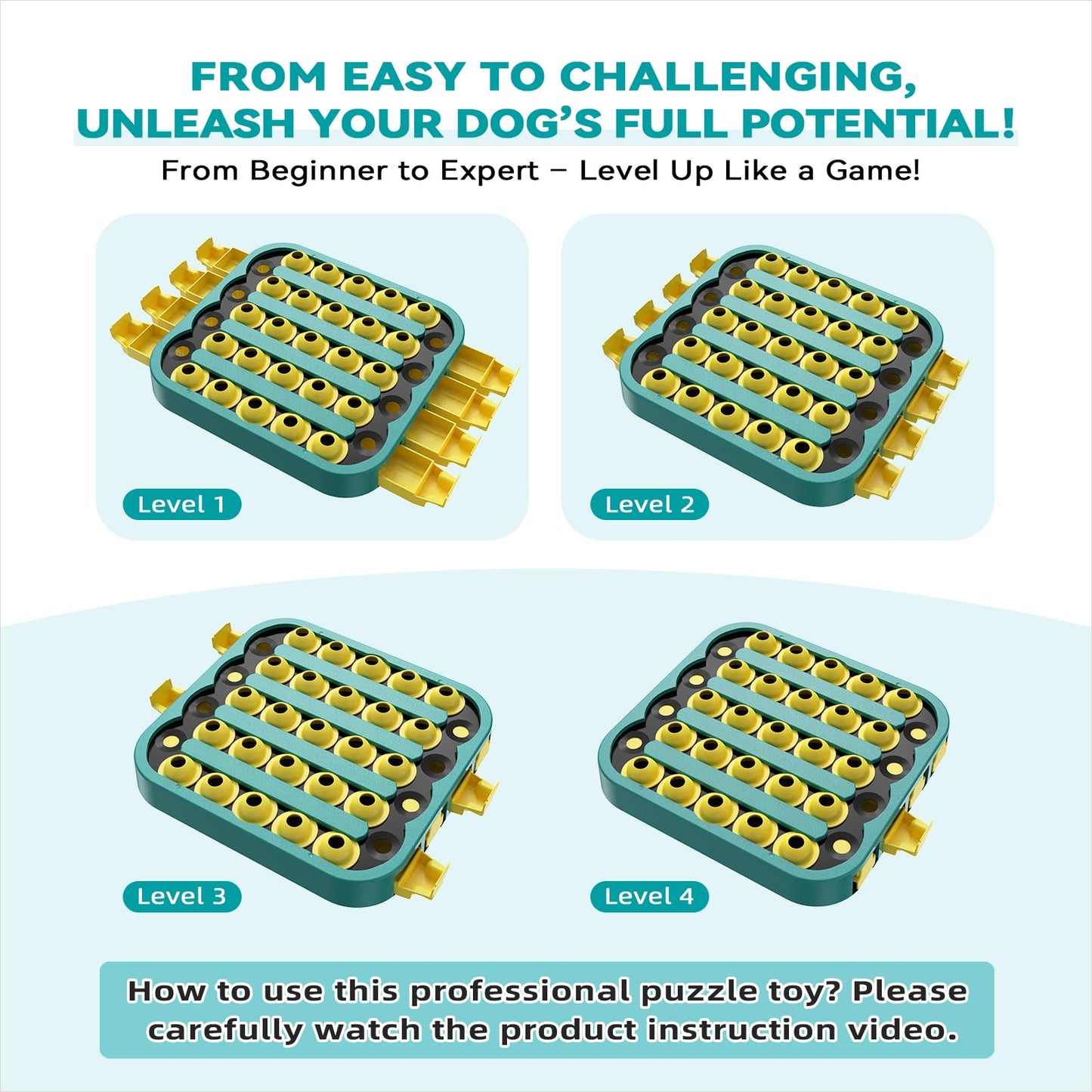 KADTC 4 Levels of Step-by-Step Challenge - U.S. Brand & Design - Extra-Large Size Beginner to Advanced Dog Puzzle Toy for Small/Medium/Large Smart Dogs Hard Puzzles Difficult Mental Stimulation Toys