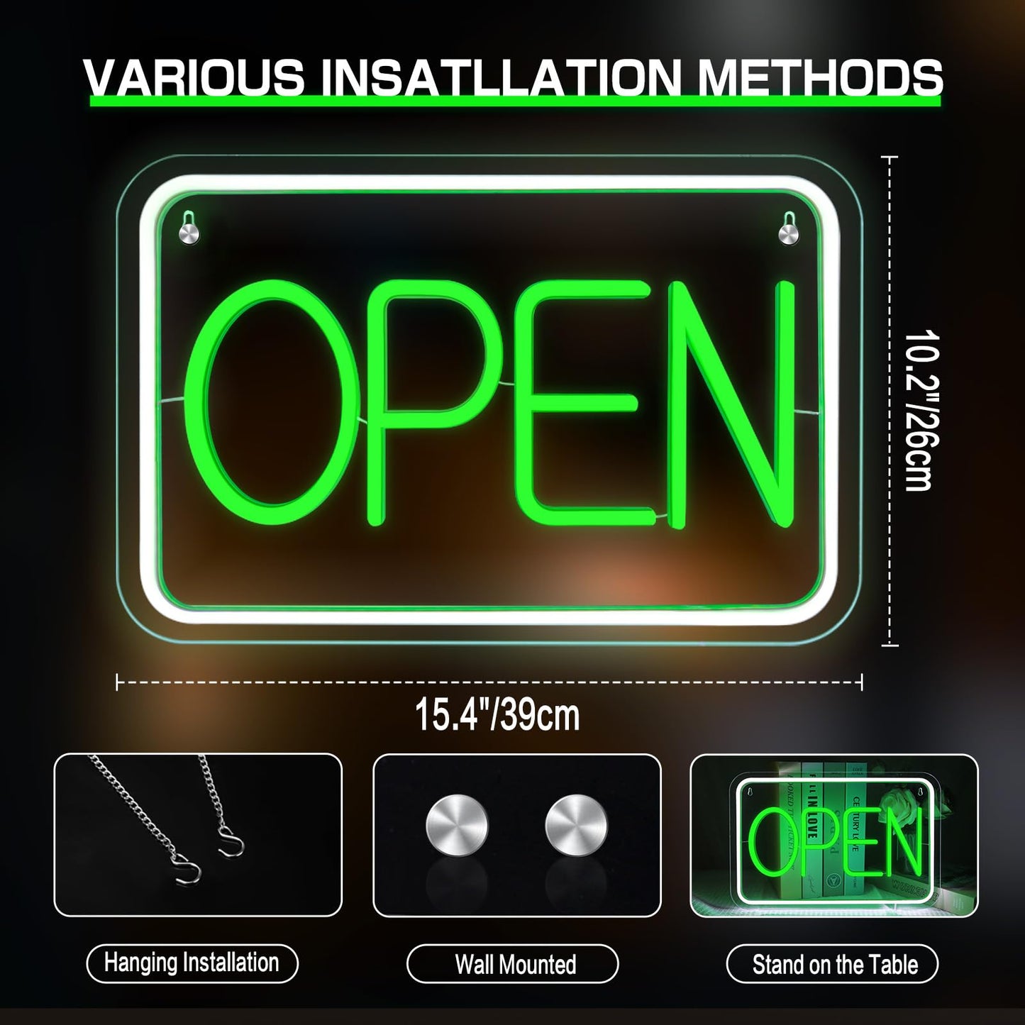 ReyeeInc Open Signs for Business, Bright and Dimmable Neon Open Sign LED and USB Powered Light up Open Sign for Business Window Shop Store Restaurant Salon Bar Wall Office Spa (15.4 * 10.2")
