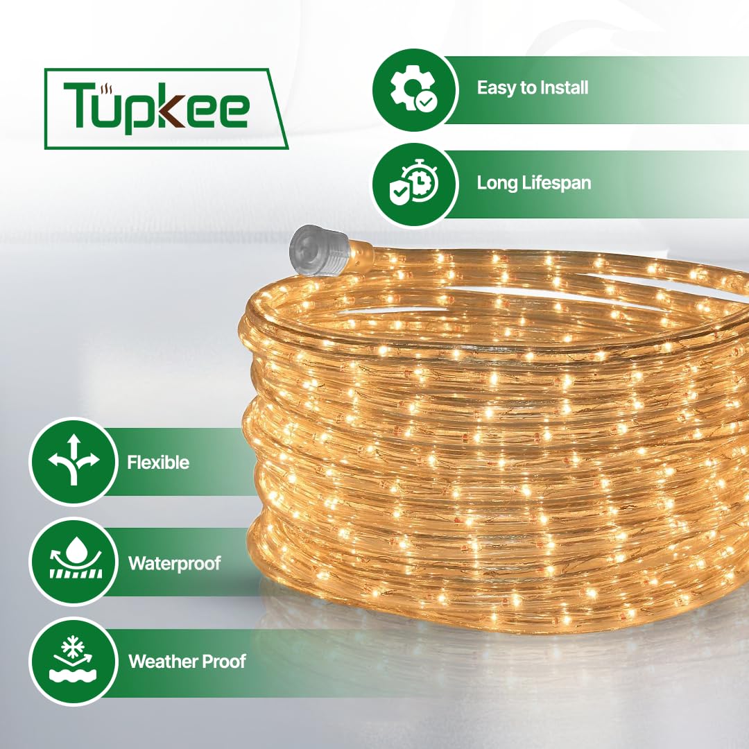 Rope Light CLEAR - for Indoor and Outdoor use 24 Feet (7.3 m) - 10MM Diameter - 288 CLEAR Incandescent Long Life Bulbs Rope Lights
