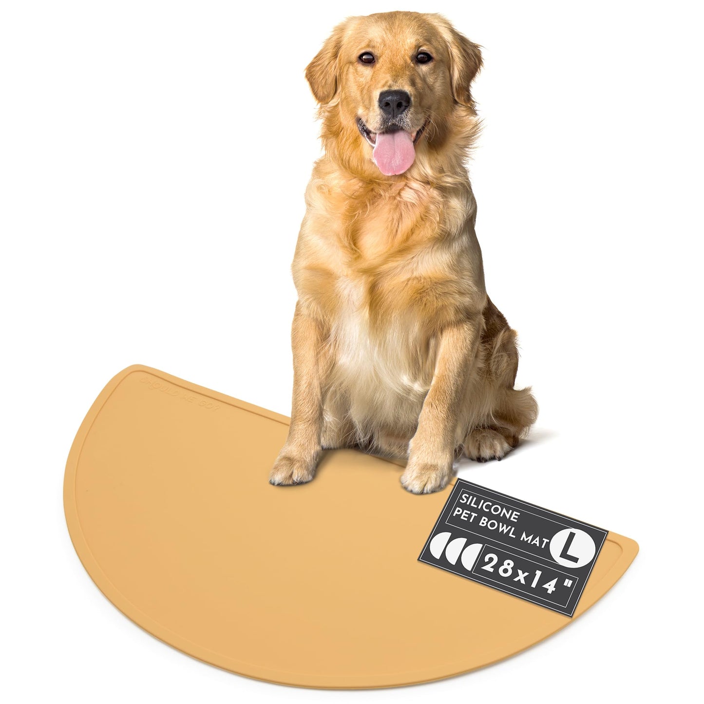 Silicone Pet Food Mat: Waterproof, Non-Slip, Raised Edges to Prevent Spills, Easy-to-Clean Flexible Tray for Dog Feeding and Water Bowls. Large, Cute, Modern Design. (Large, Honey)