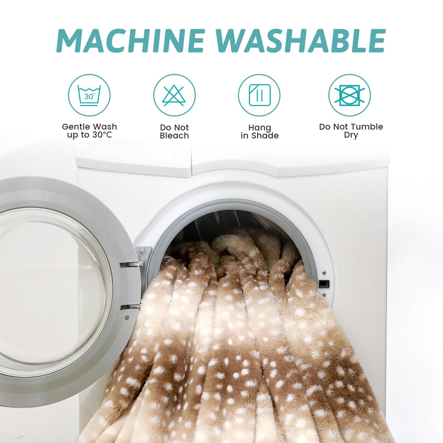 COZY KISS Christmas Deer Print Blanket, Waterproof Pet Blanket, Woman Sofa Bed Couch Faux Fur Throw, Liquid Pee Proof for Large Dog or Cat, Reversible, Washable, Ultra Soft, 127x152cm, Brown