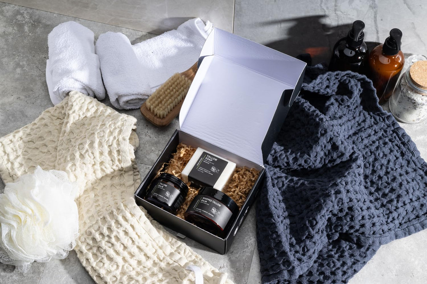 Beef Tallow Skincare Gift Set – 3-in-1 Bundle with 100% Grass-Fed Tallow Balm, Whipped Tallow Moisturizer & Handmade Tallow Soap – Natural, Unscented, Nourishing – 60g Balm, 120g Cream, 120g Soap