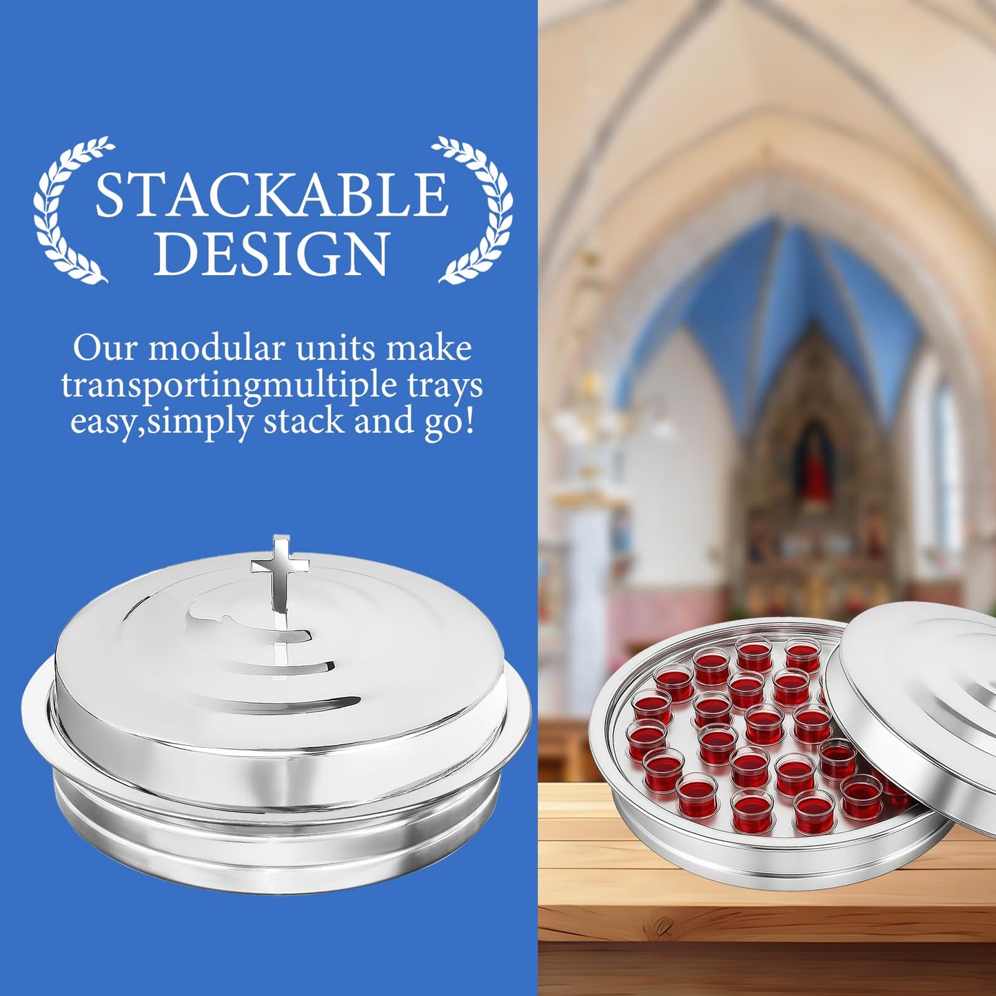 Holy Communion Tray for Churches with Lid Communion Serving Tray Stainless Steel Cup Tray with Cover Church Ware Wine Cups