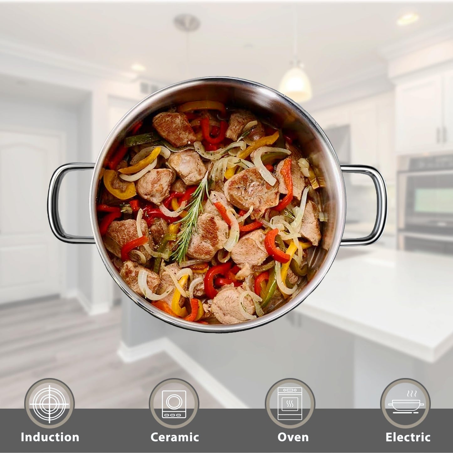 SHEUMNT Stainless Steel pots and Pans Set, 6 Piece Nonstick Kitchen Induction Cookware Set,Works with Induction/Electric and Gas Cooktops, Nonstick, Oven & Dishwasher Safe