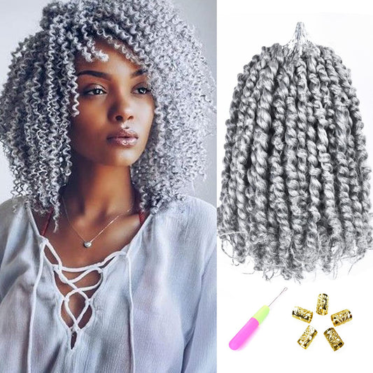 8 Packs Pre-twisted Passion Twist Crochet Hair for Black Women, 8 Inch Passion Twist Hair, Pre-looped Crochet Braids Bohemian Hair Synthetic Braiding Hair Extensions (12Strands/Pack,TGrey#)